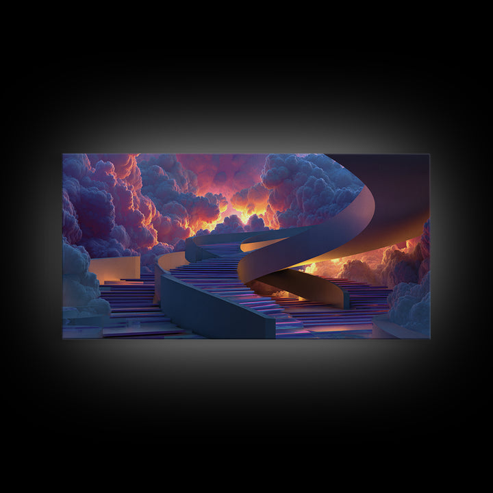 Futuristic Surreal Staircase In Colorful Clouds Digital Art Dreamscape Canvas Print