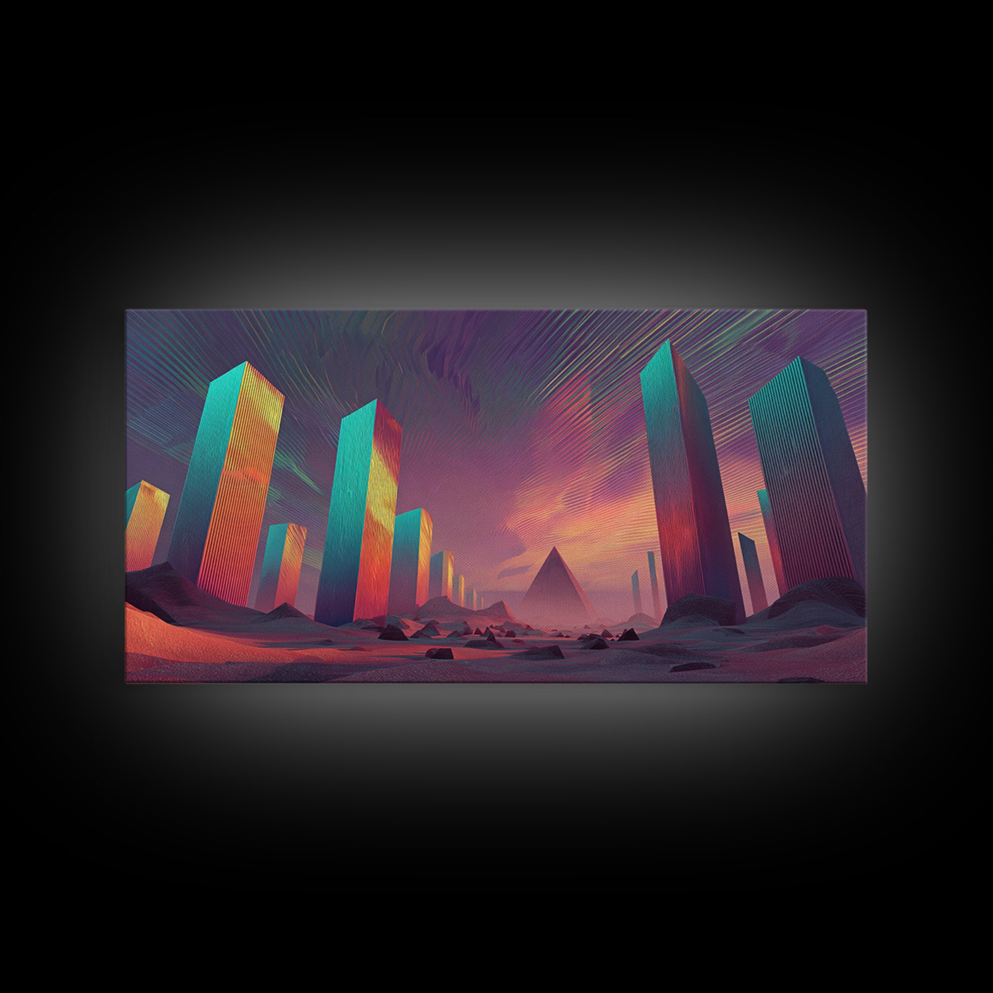 Colorful Psychedelic Meditation Artwork With Neon Lines Spiritual Wall Art Canvas Print