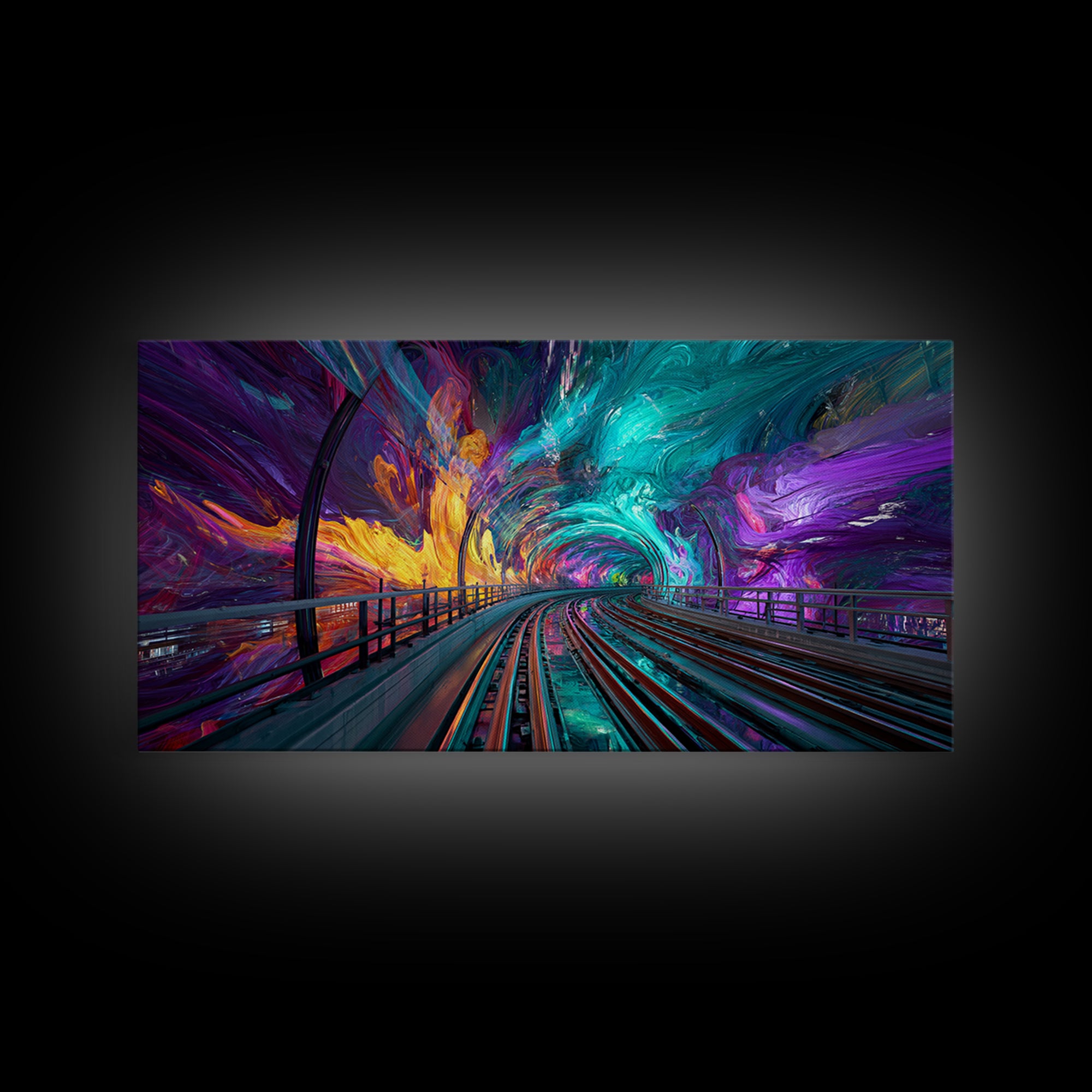 Vivid Abstract Colorful Tunnel With Paint Swirls And Rainbow Hues Canvas Print Modern Wall Art Framed Home Decor