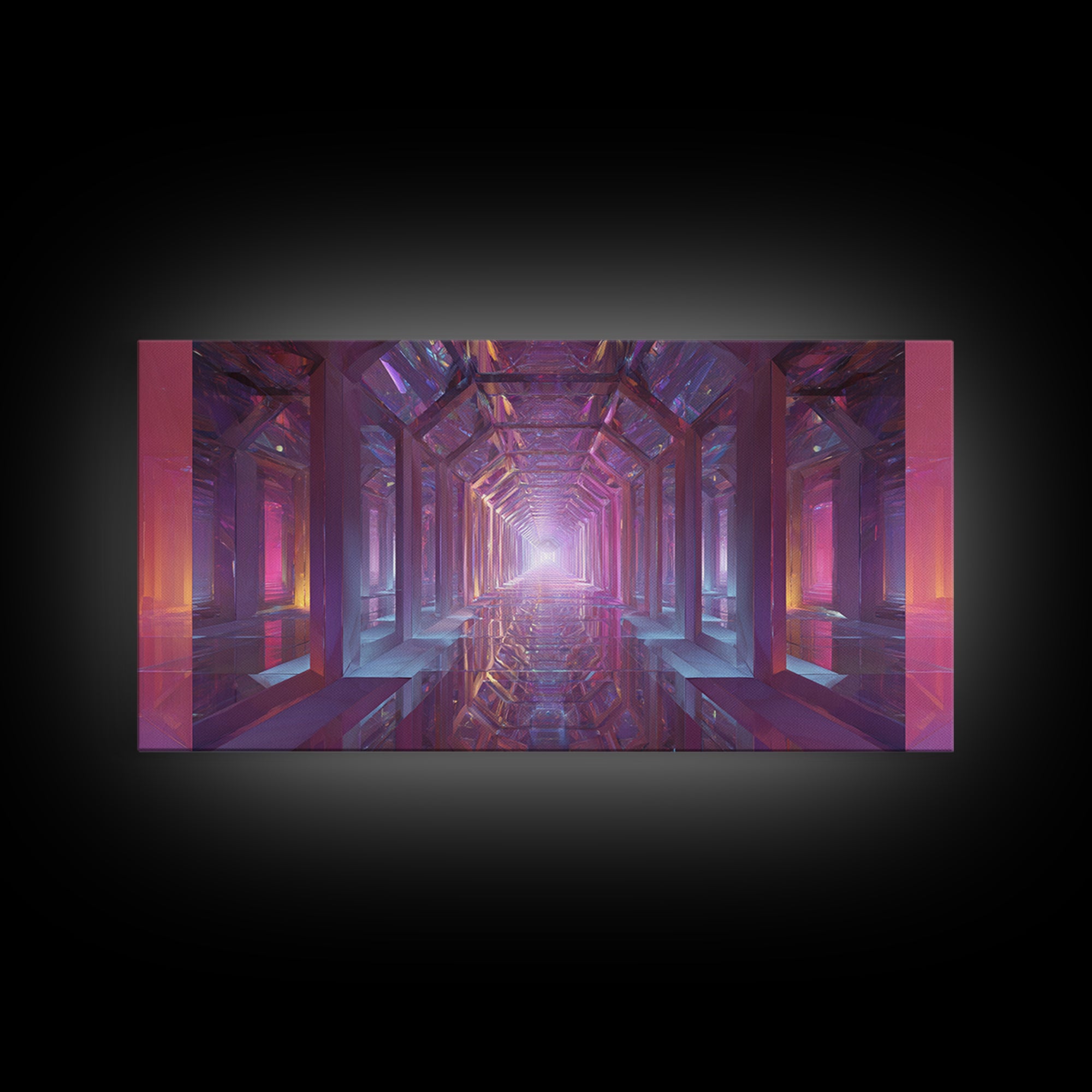 Futuristic Abstract Tunnel With Neon Lights And Mirrors Surreal Digital Art Wall Art Canvas Print