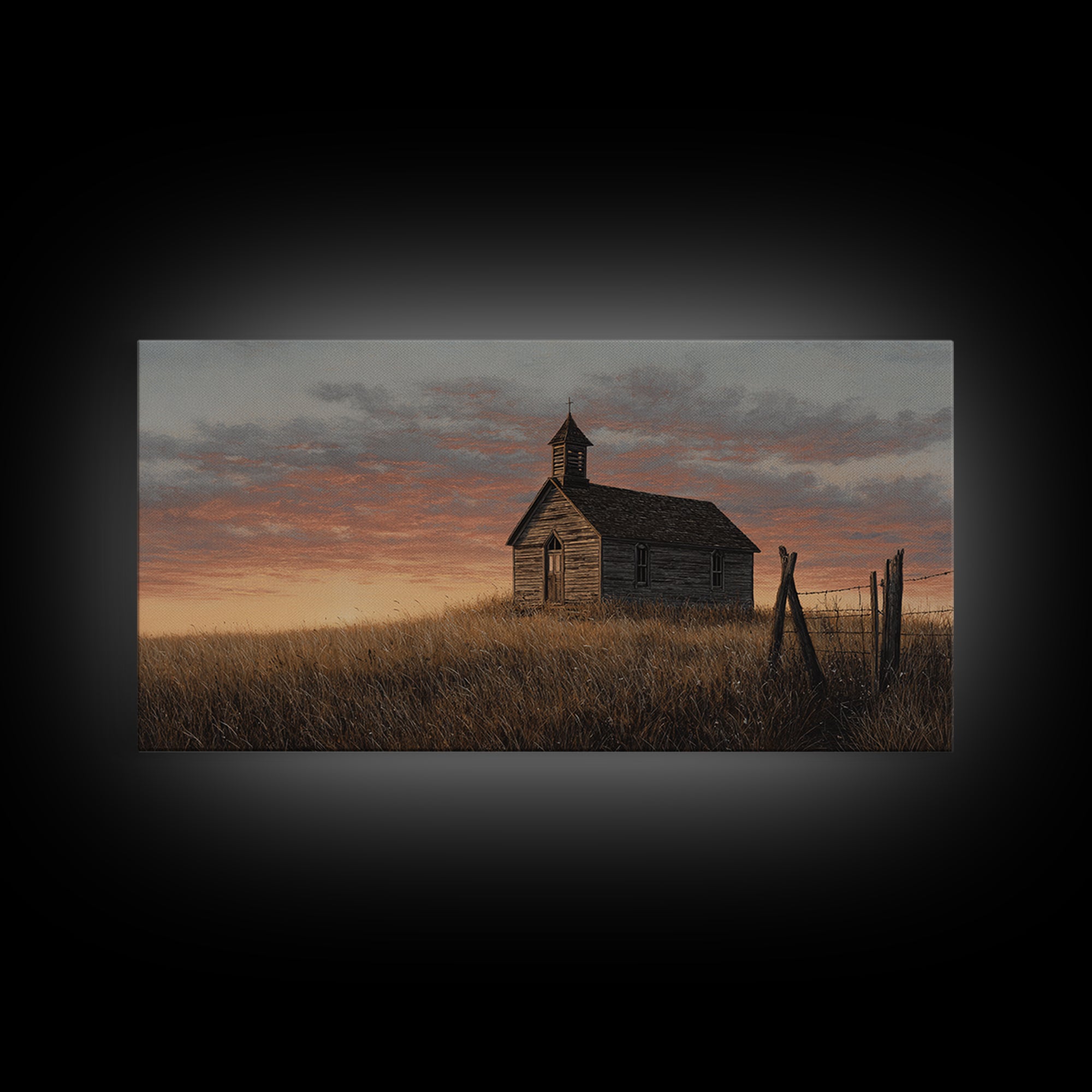 Rustic Countryside Scene With Barn And Wheat Field Warm Autumn Landscape Painting Canvas Print For Home