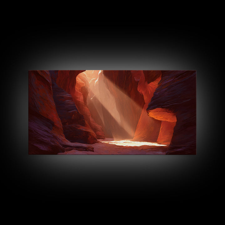 Red Rock Canyon Landscape With Warm Sunlight Rays Painting Wall Art Large Canvas Print Southwest Home Decor Rustic Wall Decor