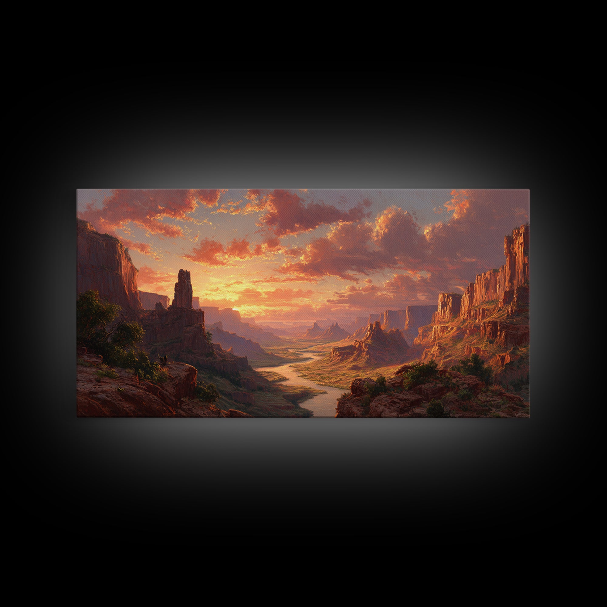 Sunset Over Monumental Canyon With Orange Glow In Dramatic Sky Large Wall Art Original Landscape Canvas Print