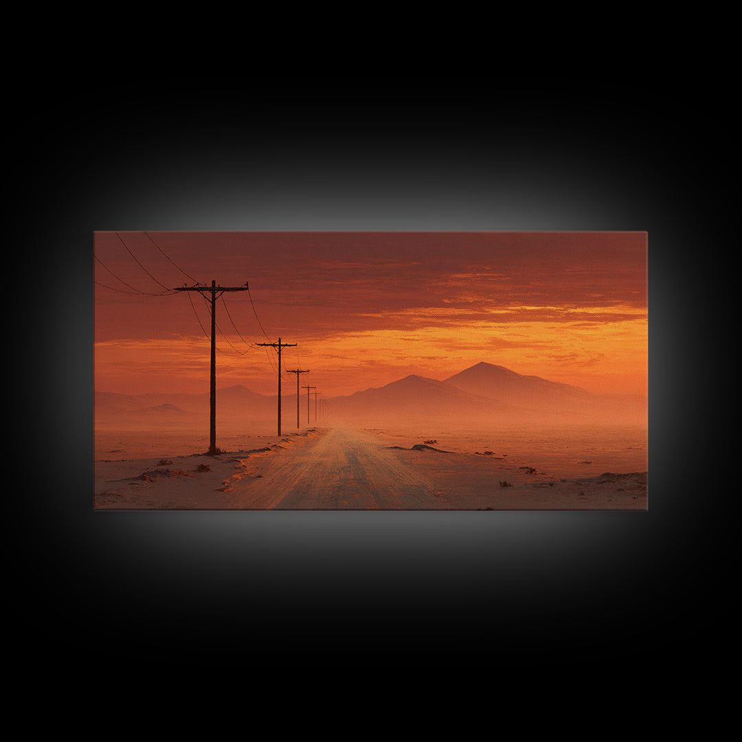 Rustic Desert Road Landscape Painting Wall Art Framed Canvas Print For Farmhouse Kitchen Living Room Decor