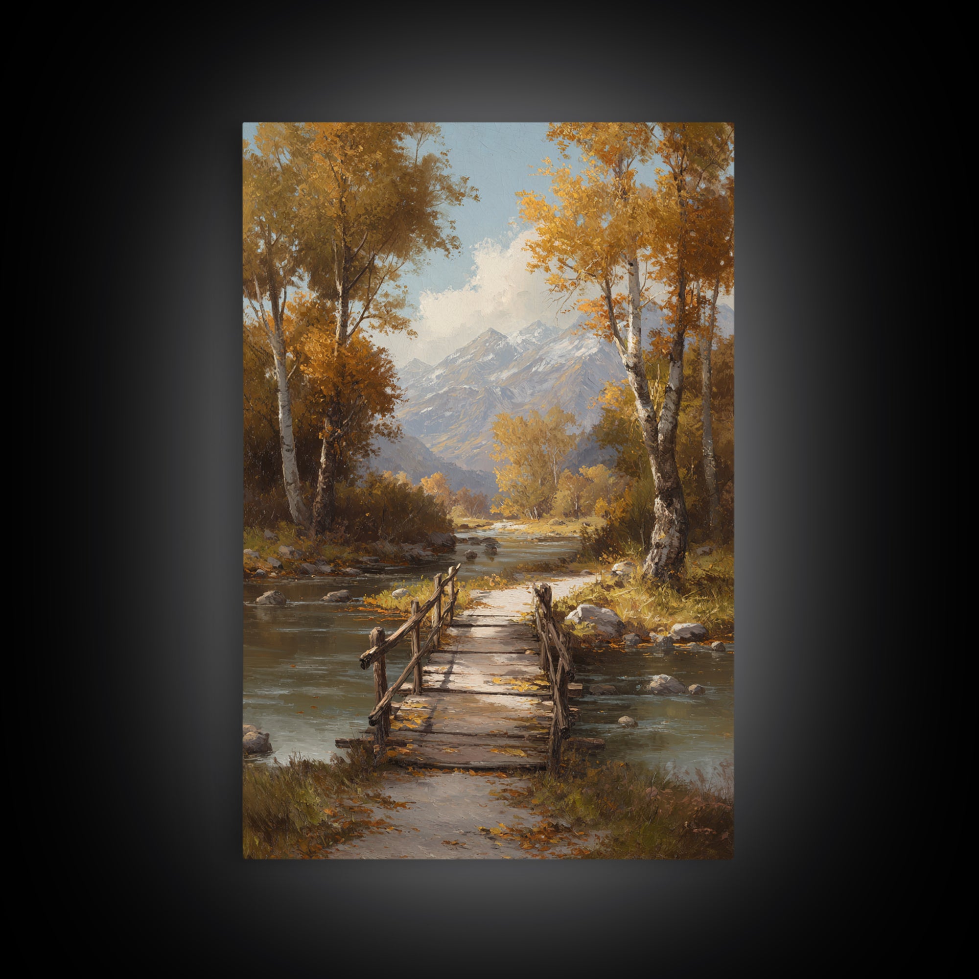 Classic Autumn Mountain Landscape Painting Wall Art Framed Canvas Print Rustic Home Decor