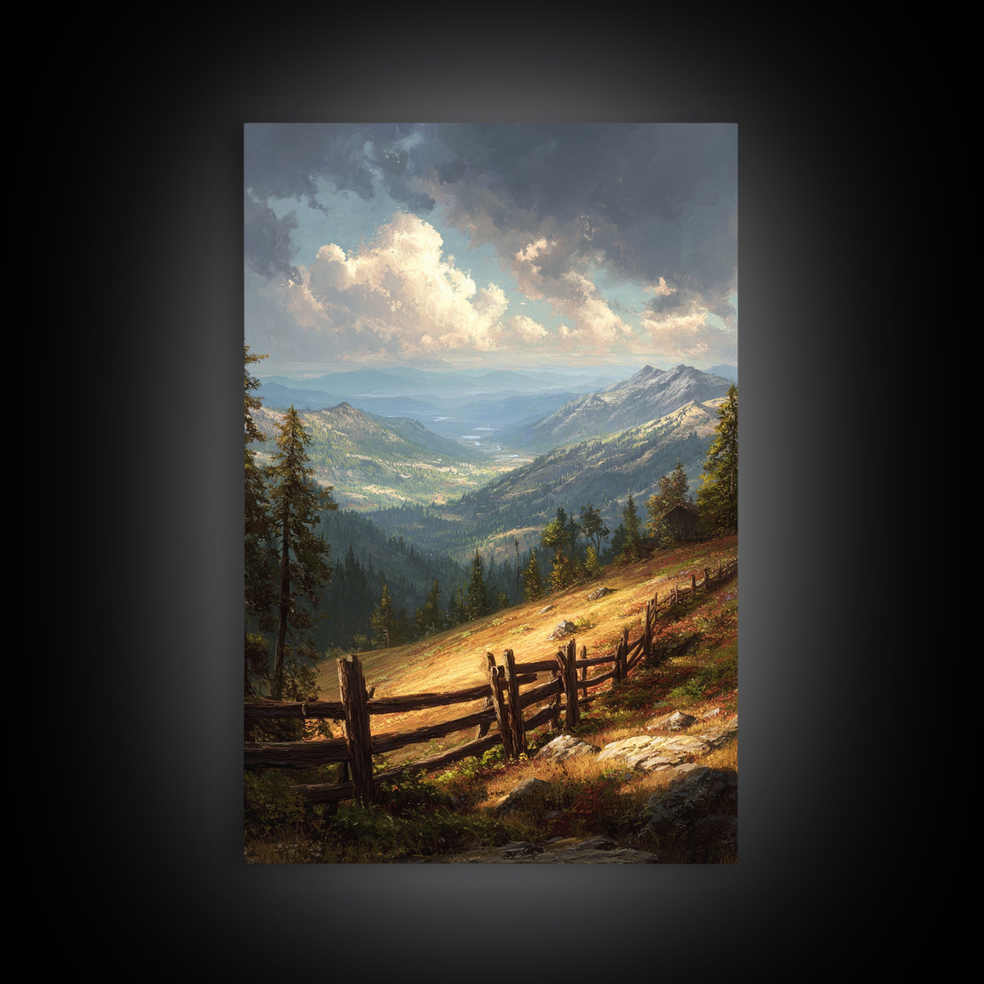 Tranquil Mountain Valley Scenic Landscape Oil Painting Print Wall Art For Living