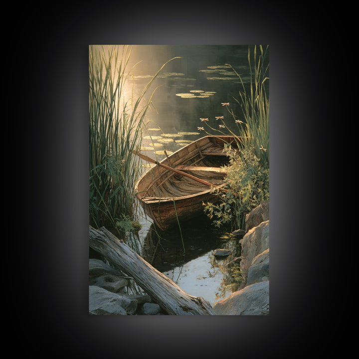 Enchanting Water Lily Pond With Dragonflies Oil Painting Fine Art Print Tranquil Nature Wall Art