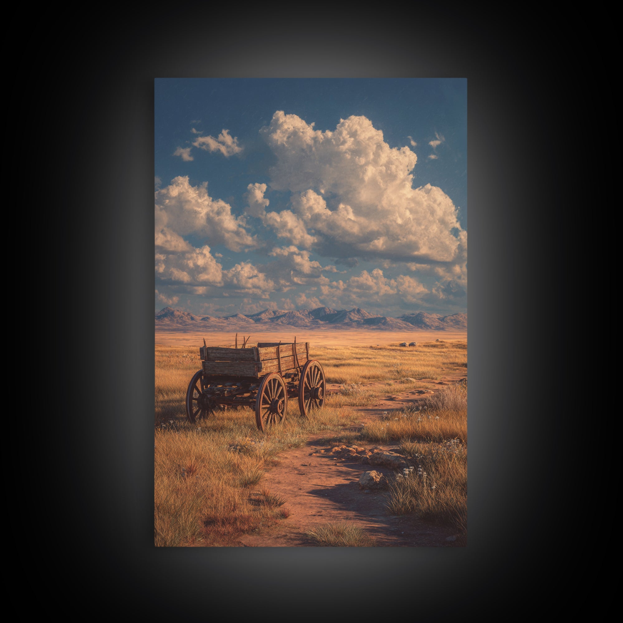 Moody Nighttime Campfire In Desert Rocks With Horses Painting Wall Art Print For Cozy Living Room Decor Canvas