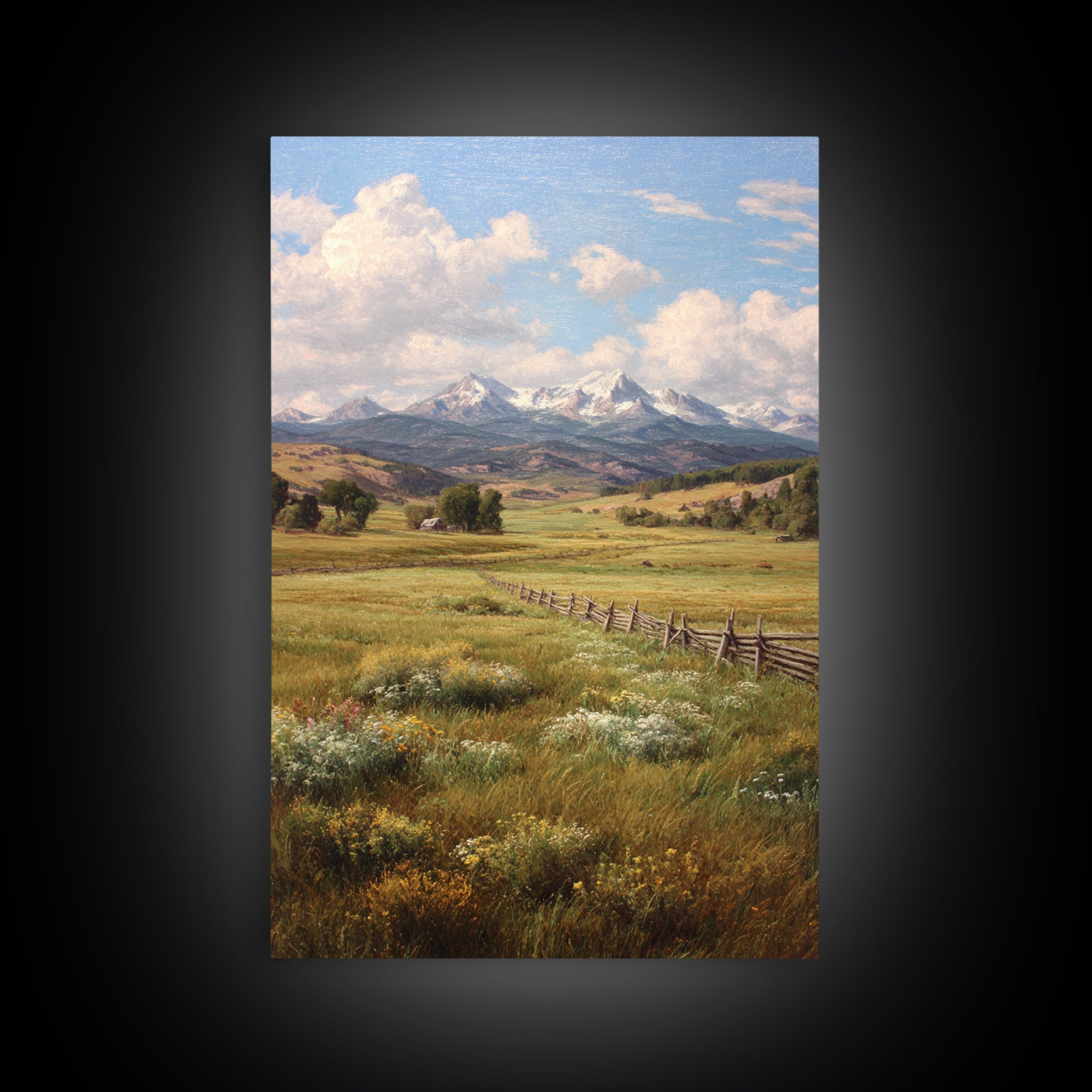 Classic Mountain Landscape With Meadow And River Oil Painting Wall Art Canvas Print For Traditional Rustic Living Room Decor