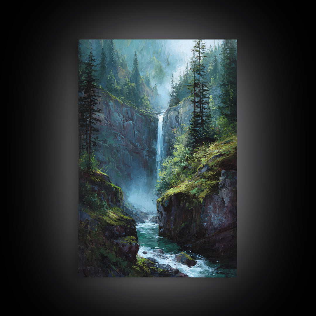 Beautiful Waterfall In Lush Forest Canvas Print, Serene Landscape Wall Art, Nature Inspired Modern Home Decor