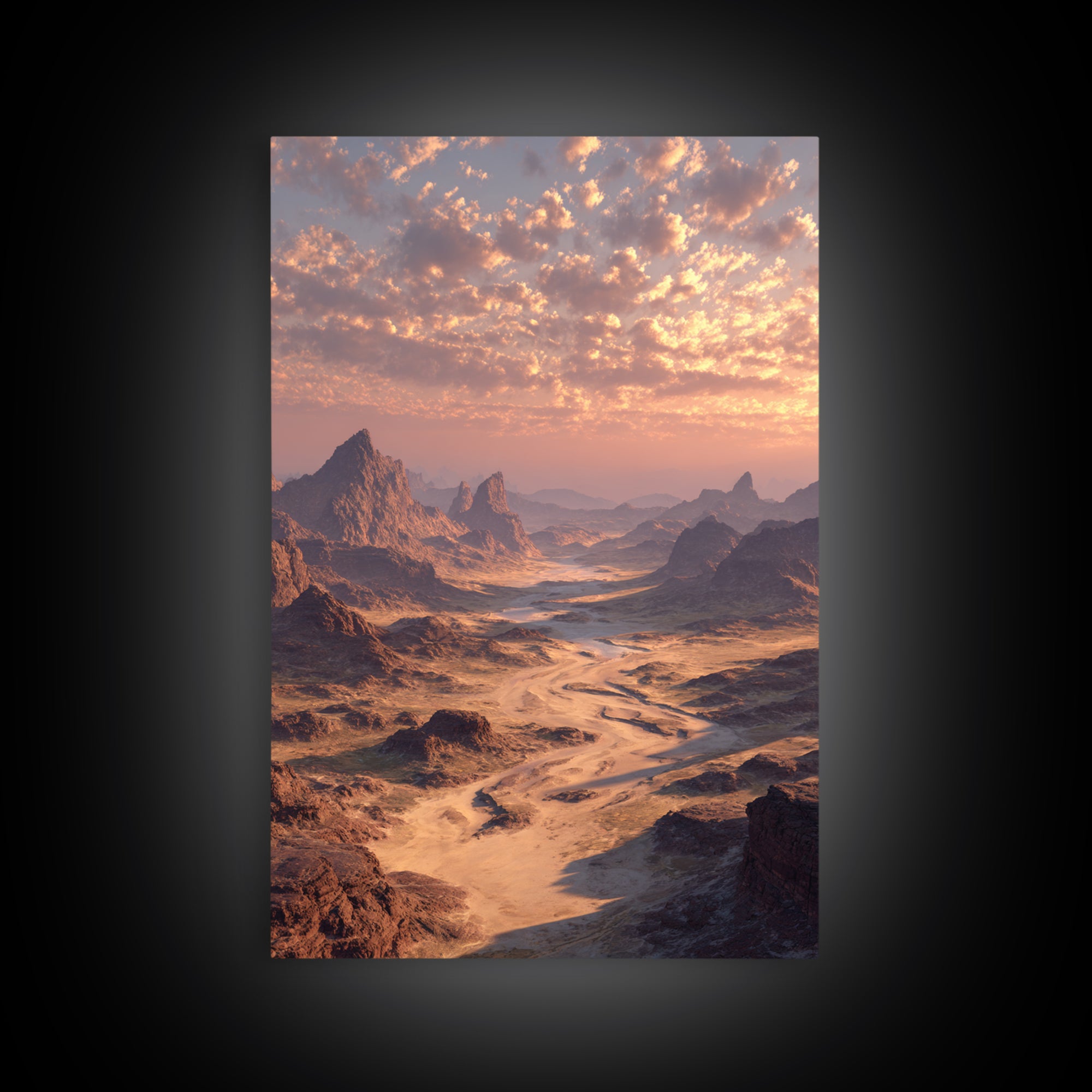Majestic Desert Landscape With Dramatic Lighting Sunset Modern Wall Art Framed Canvas Print For Home And Office Decor
