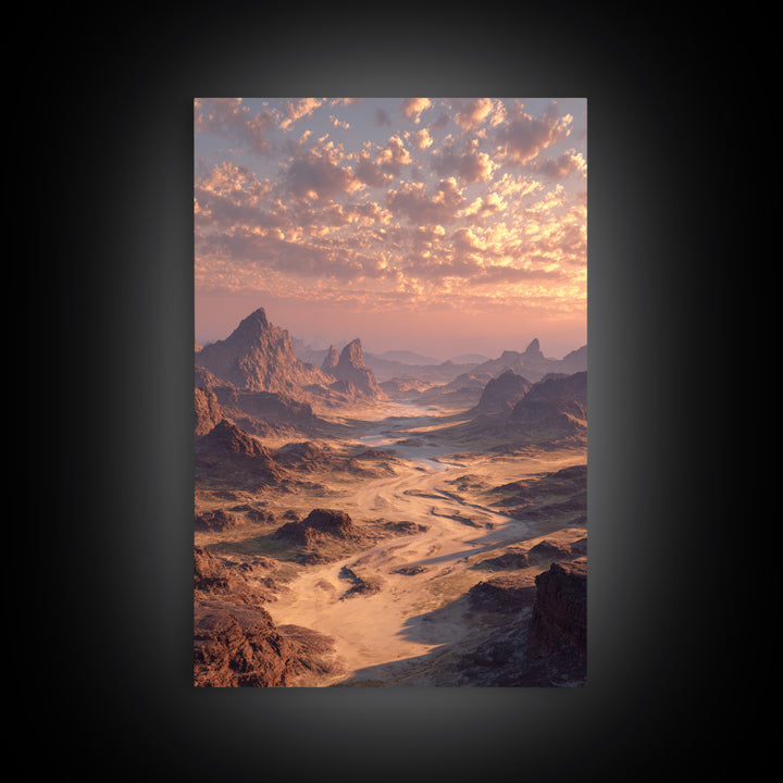 Majestic Desert Landscape With Dramatic Lighting Sunset Modern Wall Art Framed Canvas Print For Home And Office Decor