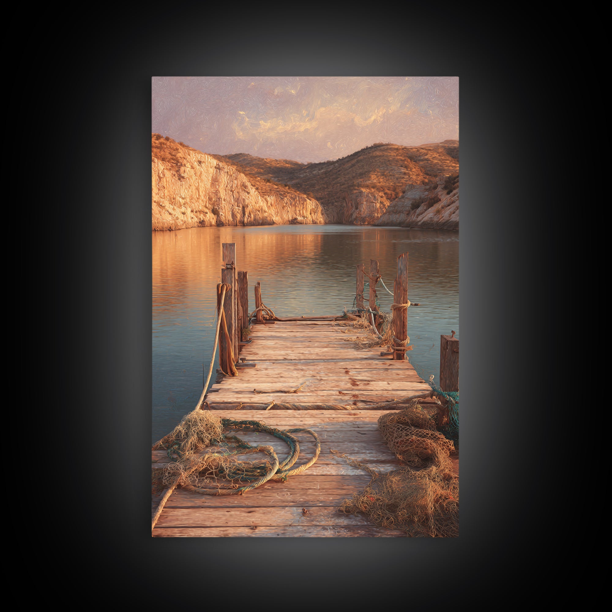 Rustic Wooden Pier Lake Scenic Painting Wall Art Print For Living Room Decor And Nature Inspired Canvas Print