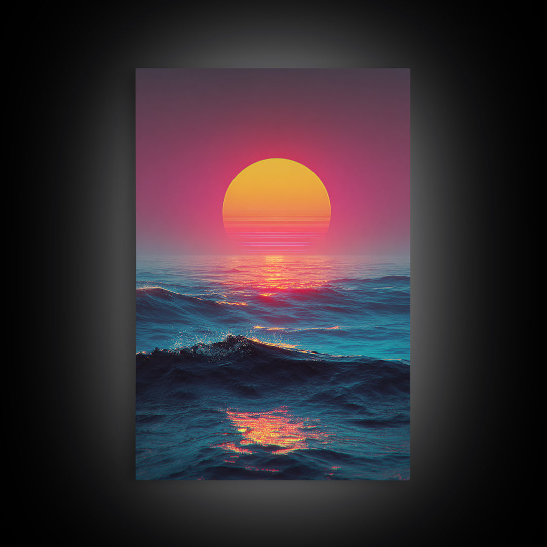 Vibrant Sunset Over Ocean With Pink And Yellow Sun Reflection Canvas Print For Modern Coastal Wall Art Decor