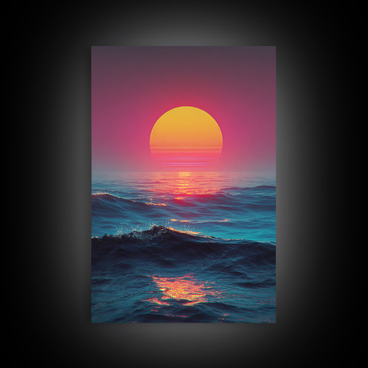 Vibrant Sunset Over Ocean With Pink And Yellow Sun Reflection Canvas Print For Modern Coastal Wall Art Decor