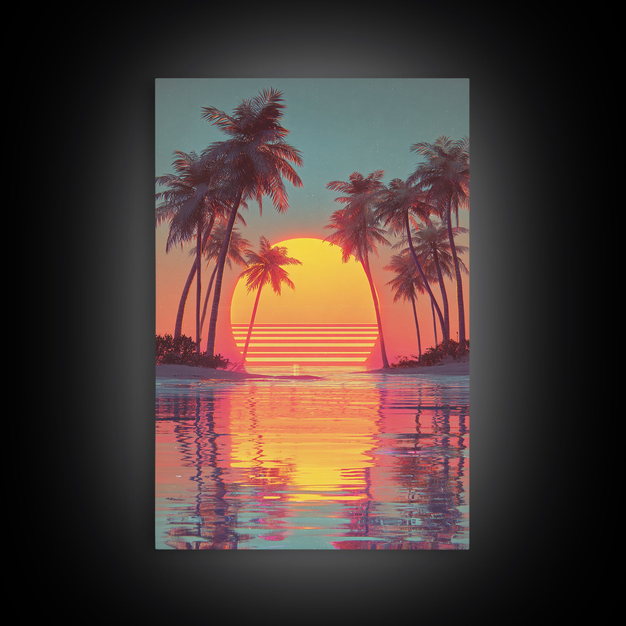 Retro Sunset Palm Trees Tropical Beach Landscape Wall Art Canvas Print For Living Room Home Decor