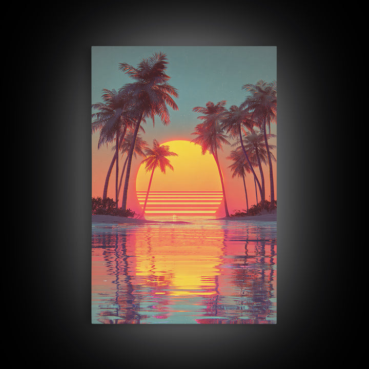 Retro Sunset Palm Trees Tropical Beach Landscape Wall Art Canvas Print For Living Room Home Decor