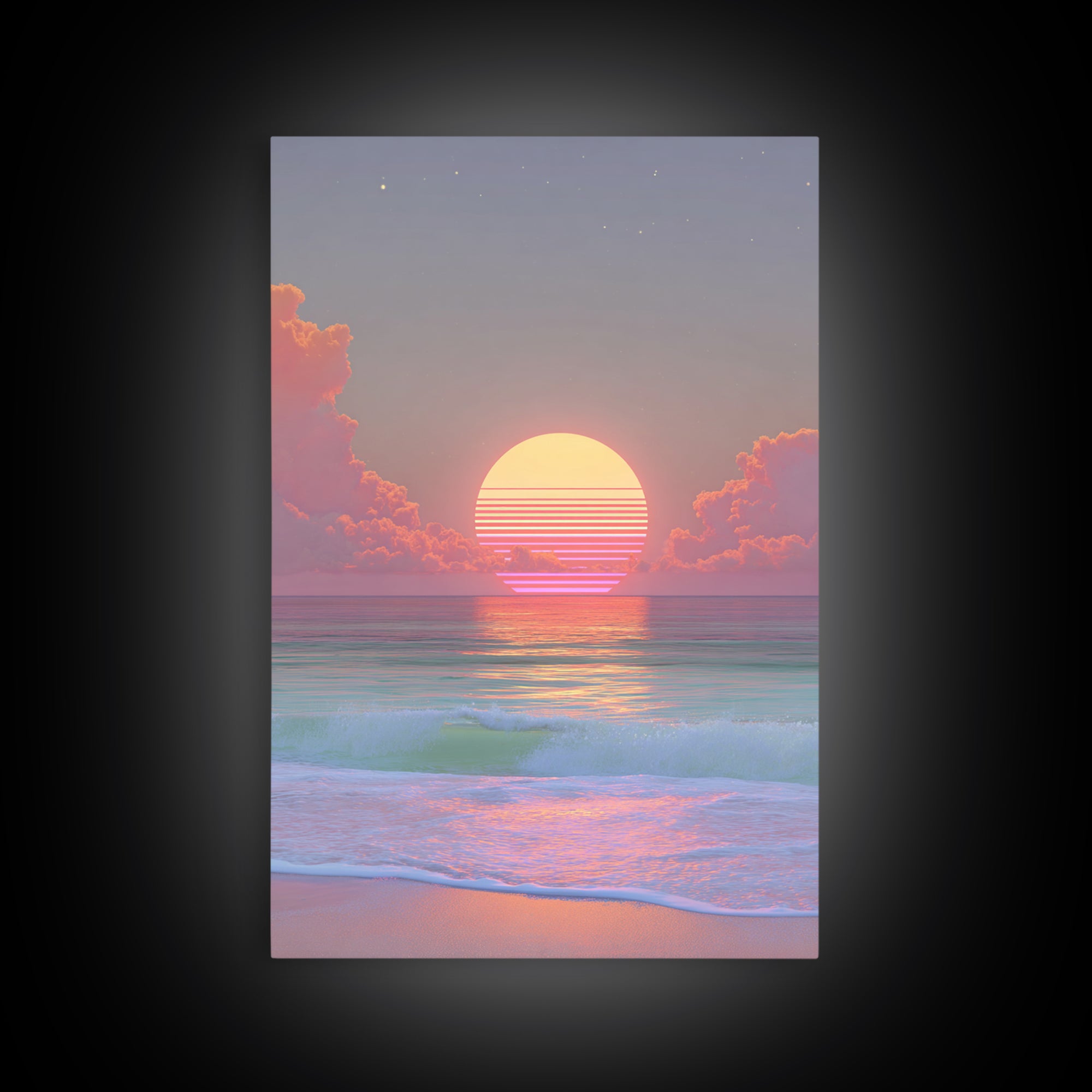 Sunset Miami Beach Retro Wave Wall Art Canvas Print Neon Cityscape Modern Home Decor