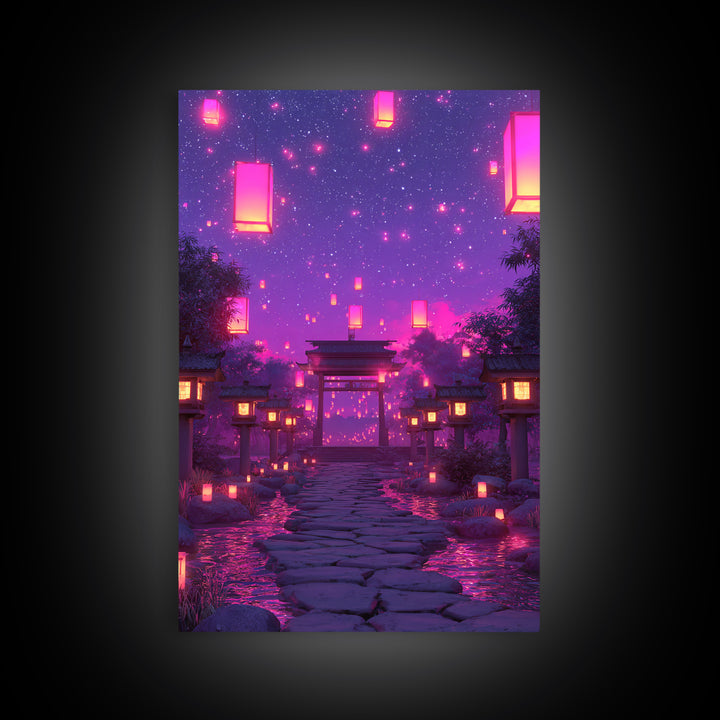 Enchanting Lantern Festival Pink And Purple Glow Night Landscape Wall Art Framed Canvas Print For Home And Office