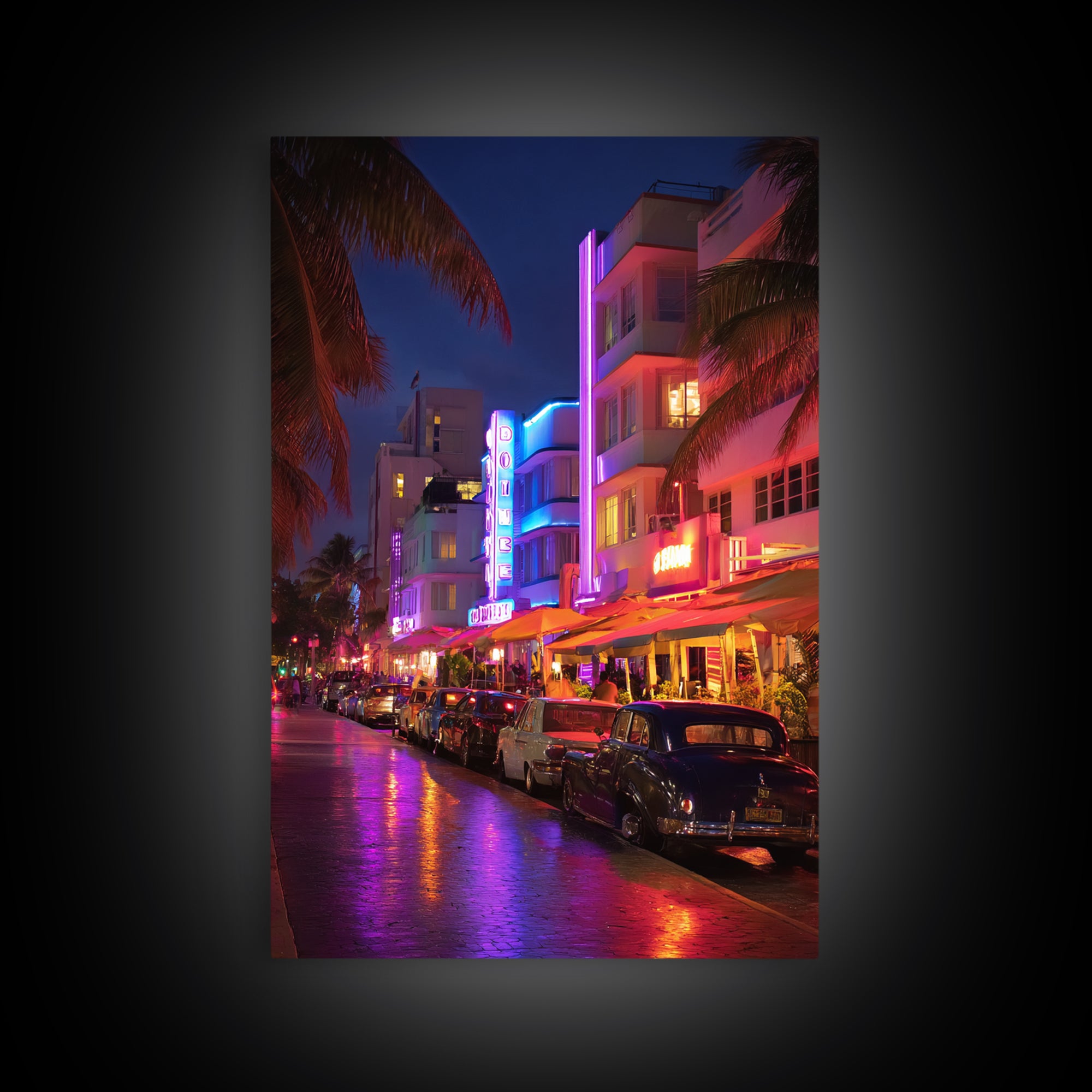 Digital Futuristic Waterfall With Vibrant Pink Light And Abstract Landscape Elements Modern Wall Art Print