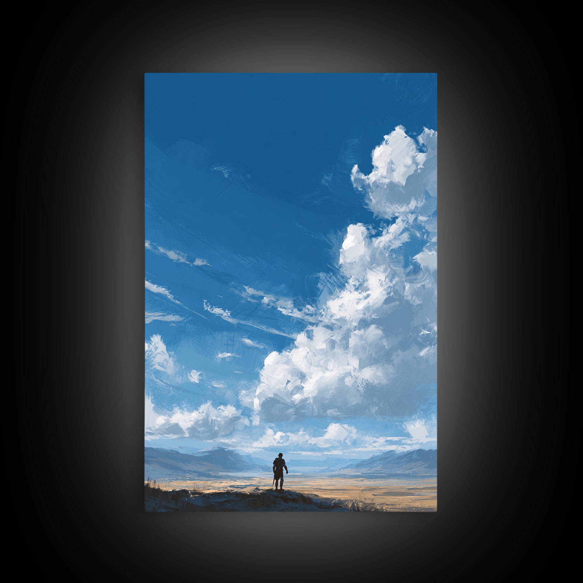 Fantasy Warrior Standing Over Vast Desert Landscape Digital Artwork Modern Wall Art Canvas Print Unique