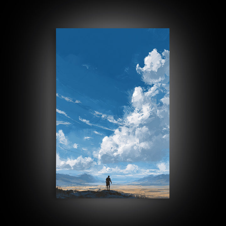 Fantasy Warrior Standing Over Vast Desert Landscape Digital Artwork Modern Wall Art Canvas Print Unique