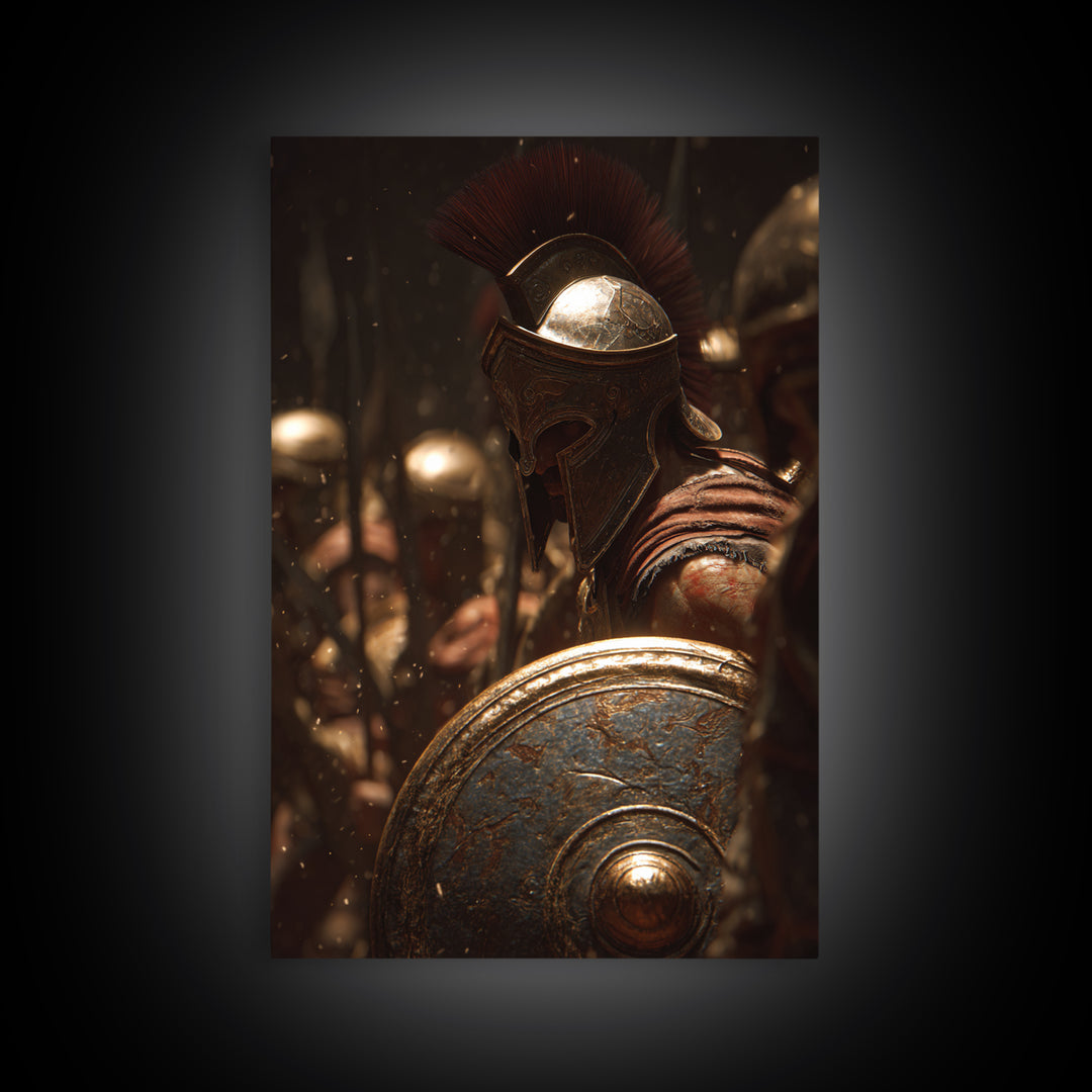 Spartan Hoplite Helmet And Shield Wall Art, Ancient Greek Warrior Canvas Print, Masculine Office Decor, History Gift For Him