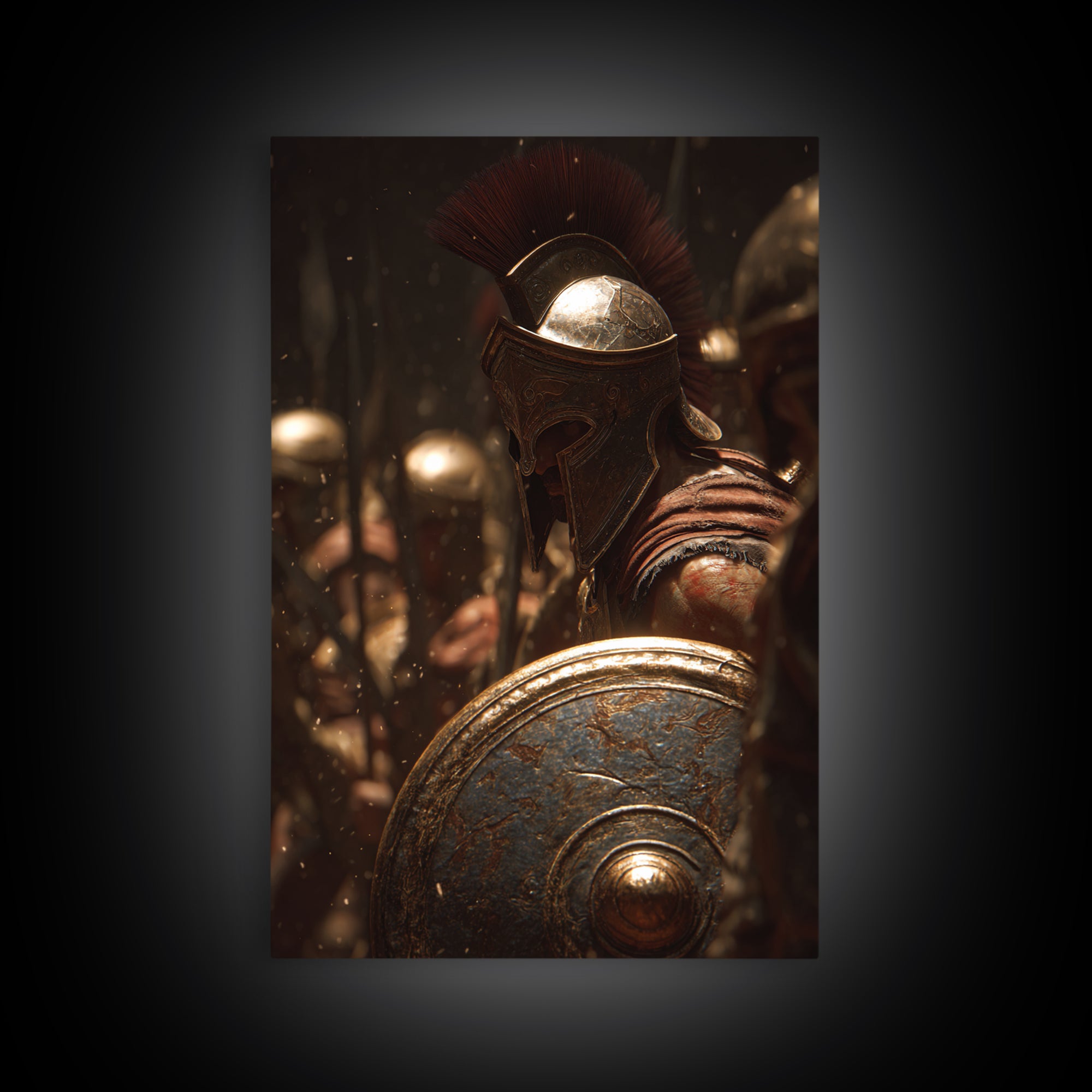 Spartan Hoplite Helmet And Shield Wall Art, Ancient Greek Warrior Canvas Print, Masculine Office Decor, History Gift For Him