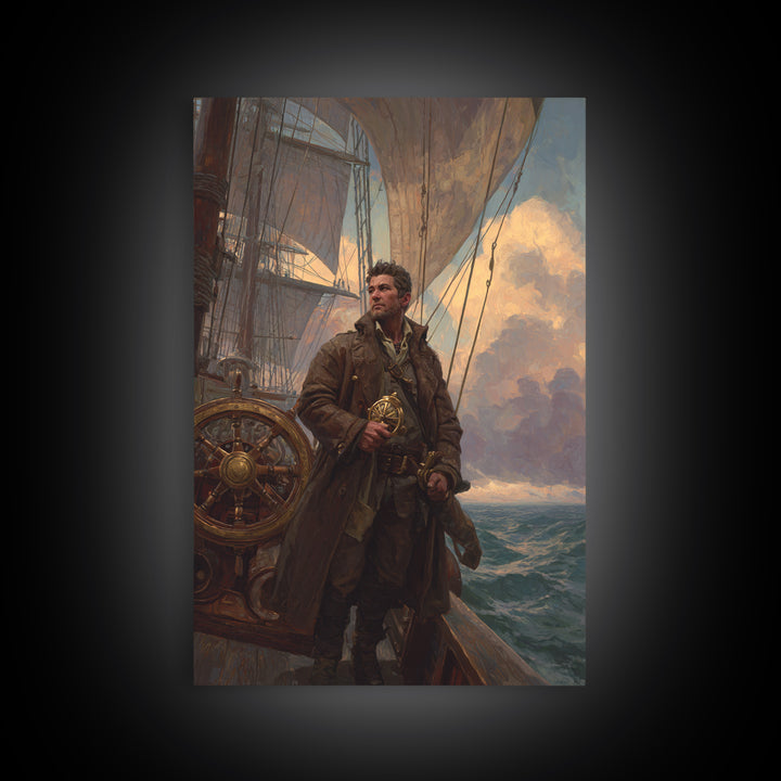 Brave Sailor On Tall Ship Canvas Print, Nautical Wall Art, Ocean Seascape Painting, Masculine Home Office Decor Gift For Him
