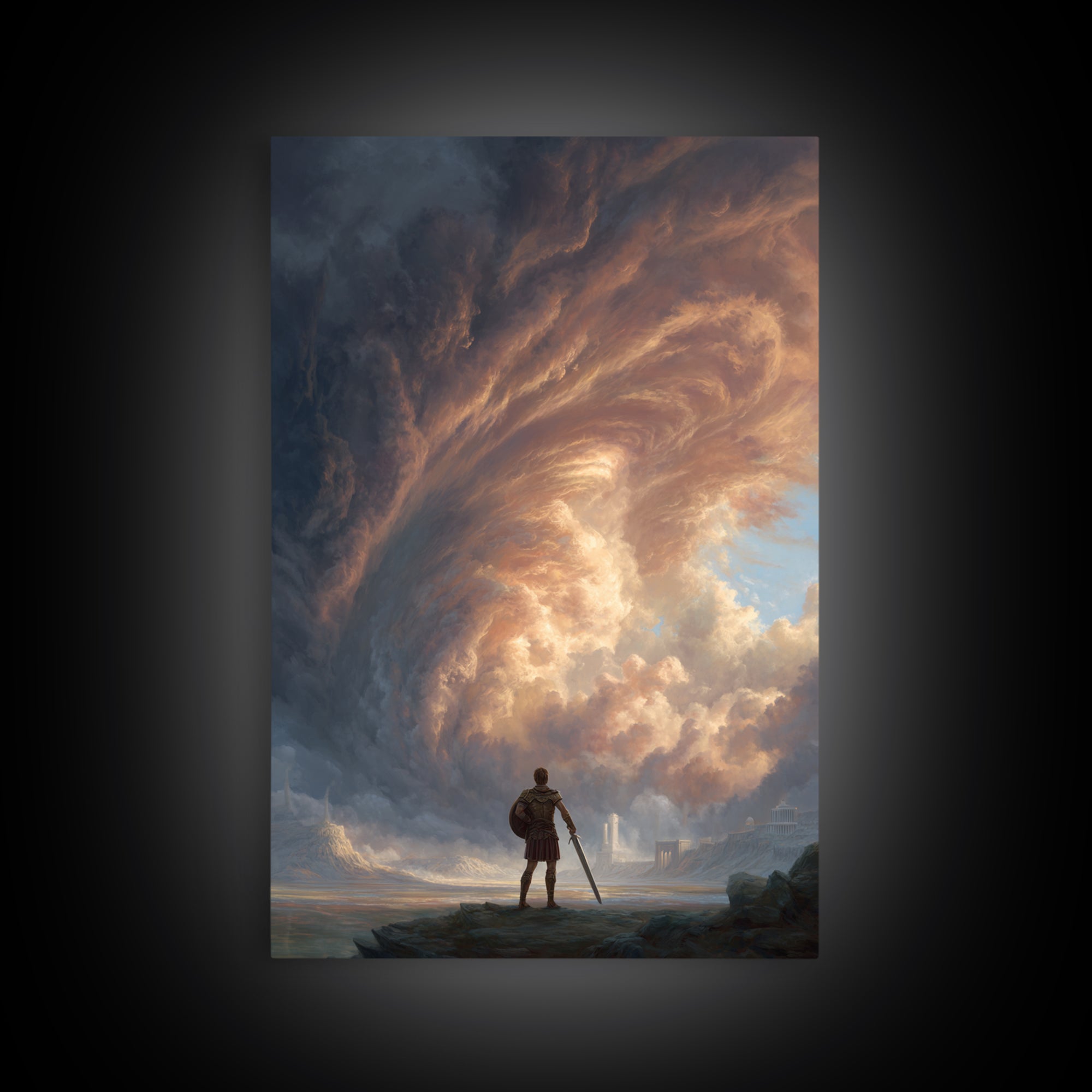 Hero Before Storm Canvas Print, Epic Fantasy Large Wall Art, Moody Seascape Painting, Masculine Office Decor Gift For Him