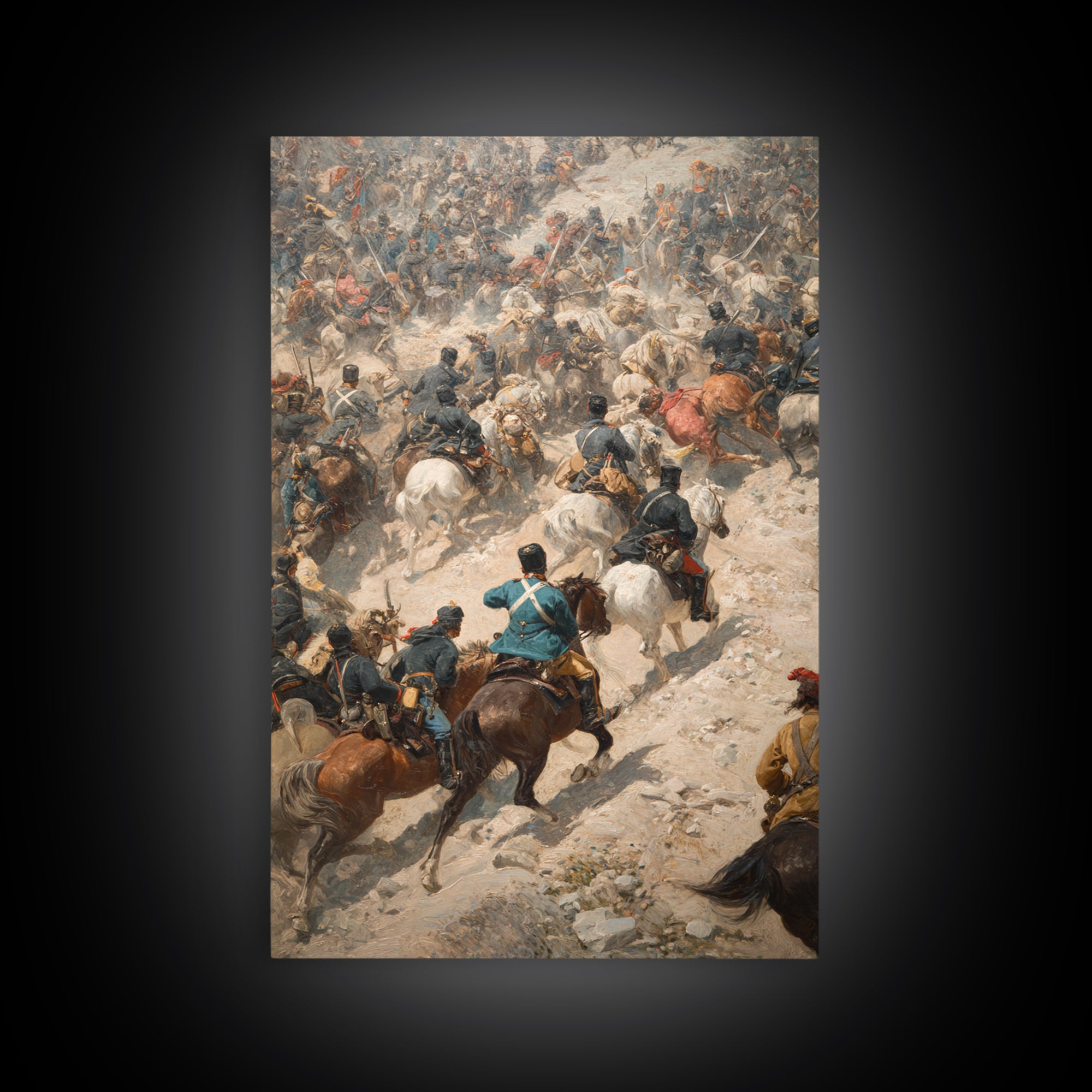 Chaotic Cavalry Battle Scene Wall Art, Historical Canvas Print, War Painting Decor, Equestrian Art, Masculine Office Gift