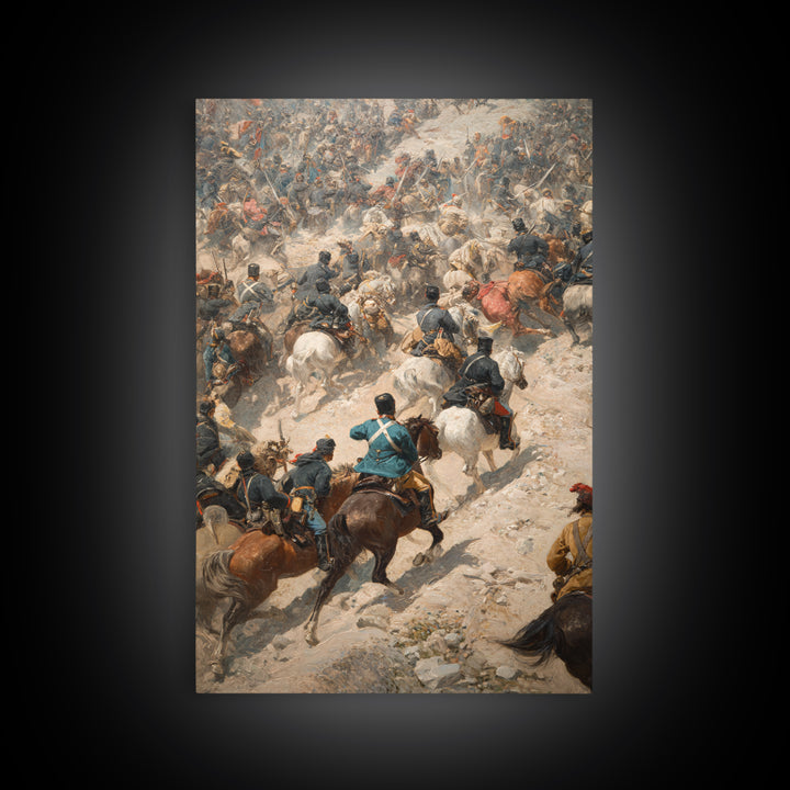 Chaotic Cavalry Battle Scene Wall Art, Historical Canvas Print, War Painting Decor, Equestrian Art, Masculine Office Gift