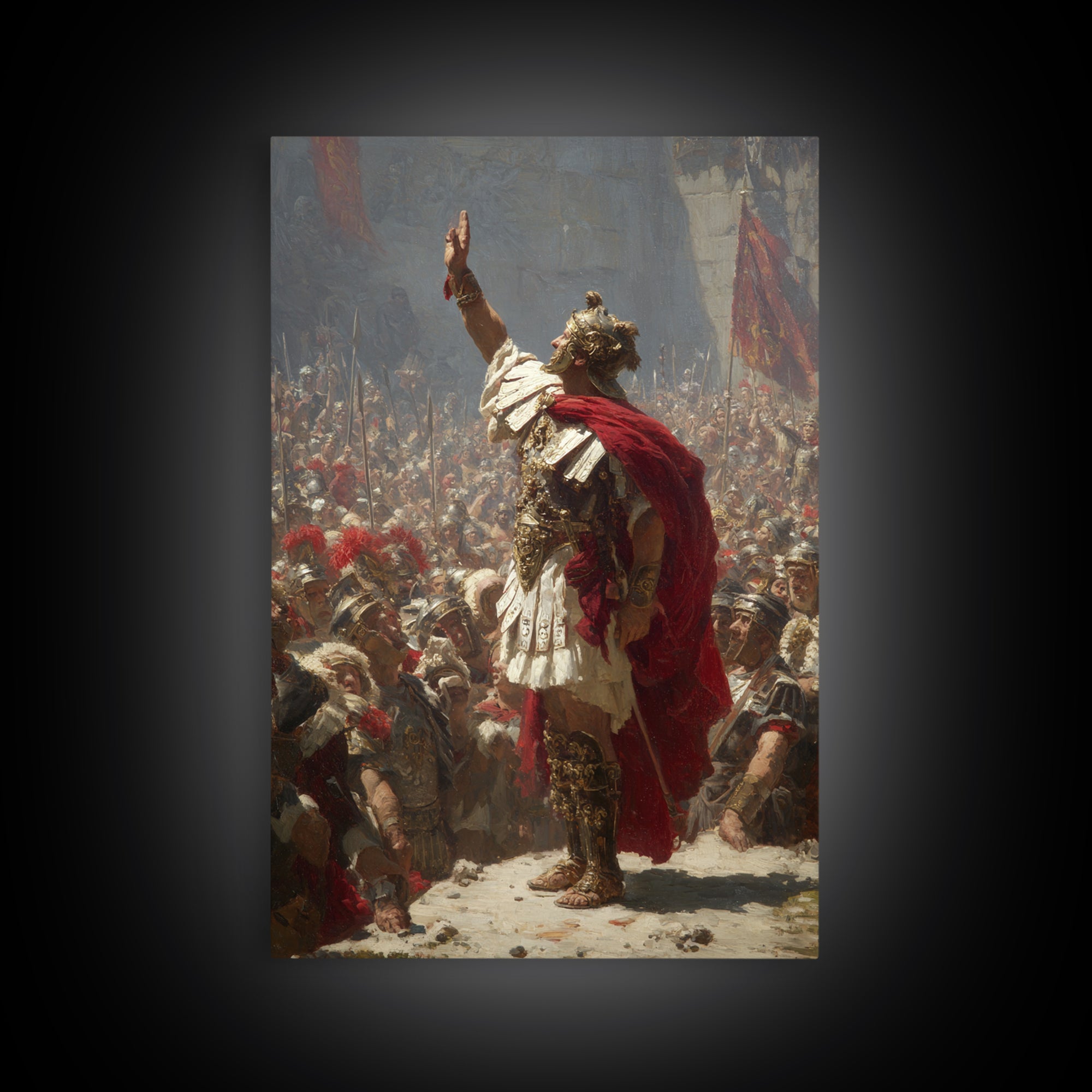 Roman General Raising Hand Before Legion Wall Art, Historical Canvas, Classical Decor, Large Statement Artwork, Fine Art Print