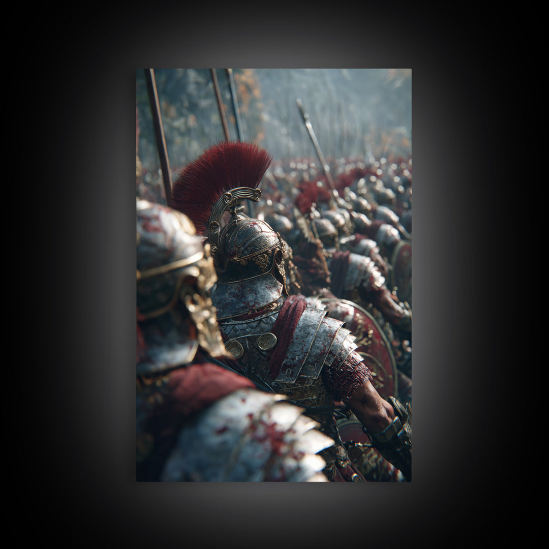 Roman Legion Battle Helmets, Ancient Warrior Wall Art, Historical Canvas Print, Masculine Office Decor, Gift For Him, Man Cave