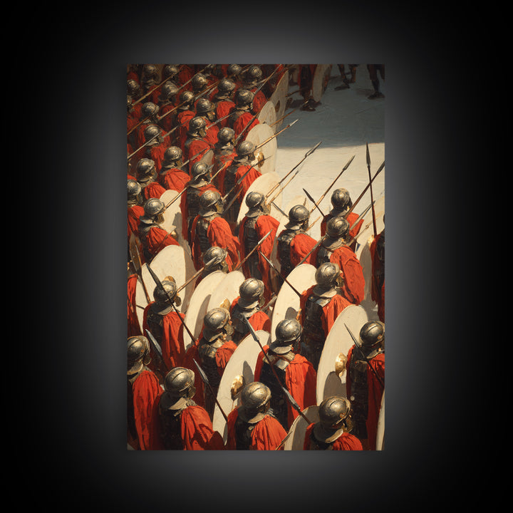 Roman Legion Shield Wall Art, Ancient Battle Canvas Print, Historical Warrior Oil Painting, Masculine Office Decor Gift For Him