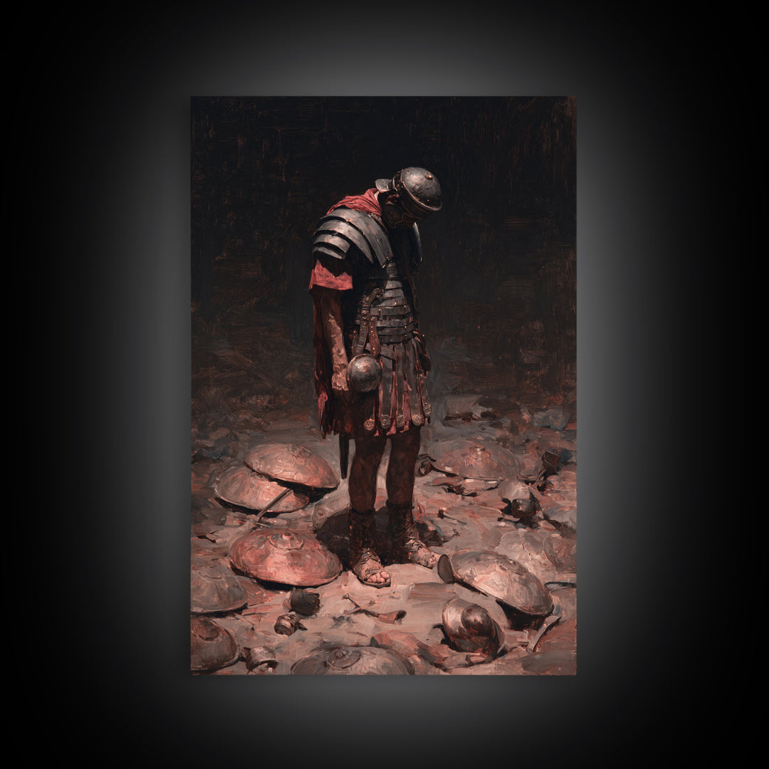 Defeated Roman Gladiator In Dark Arena Canvas Print, Moody Warrior Wall Art, Ancient Battle Decor, Masculine Office Art