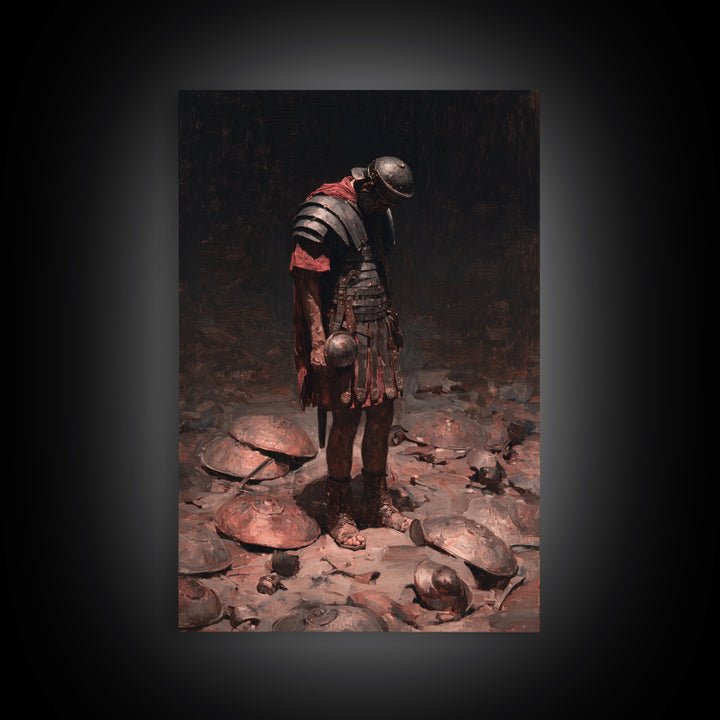 Defeated Roman Gladiator In Dark Arena Canvas Print, Moody Warrior Wall Art, Ancient Battle Decor, Masculine Office Art