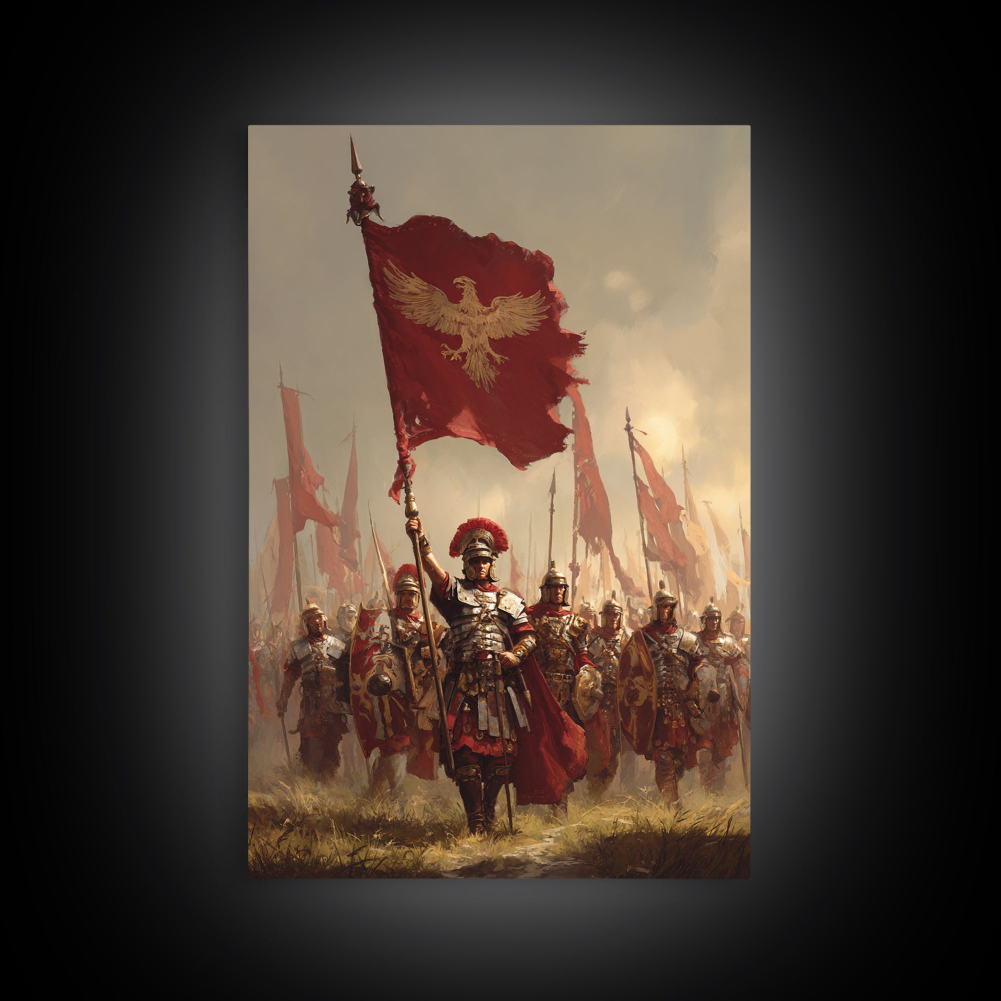 Roman Eagle Standard Bearer Framed Canvas Print, Ancient Legion Wall Art, Historical Battle Decor, Masculine Gift For Him