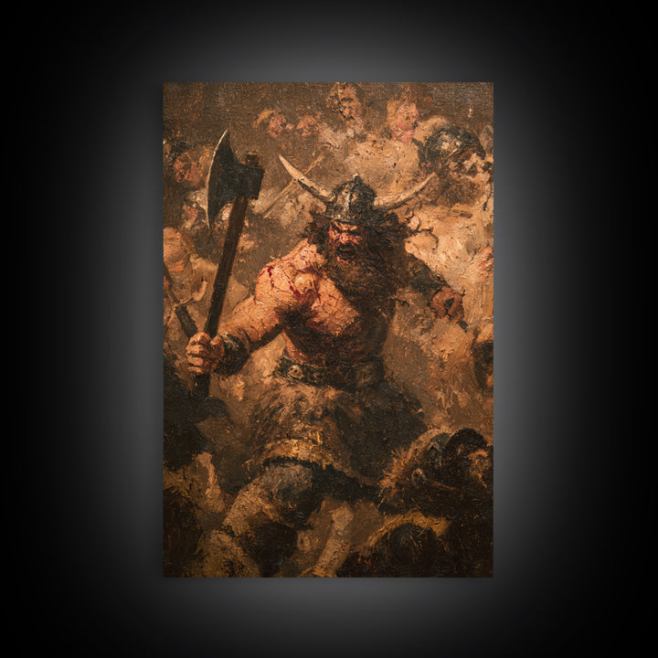 Epic Fierce Viking Berserker With Battle Axe Wall Art, Dark Fantasy Canvas Print, Norse Warrior Man Cave Decor, Gift For Him