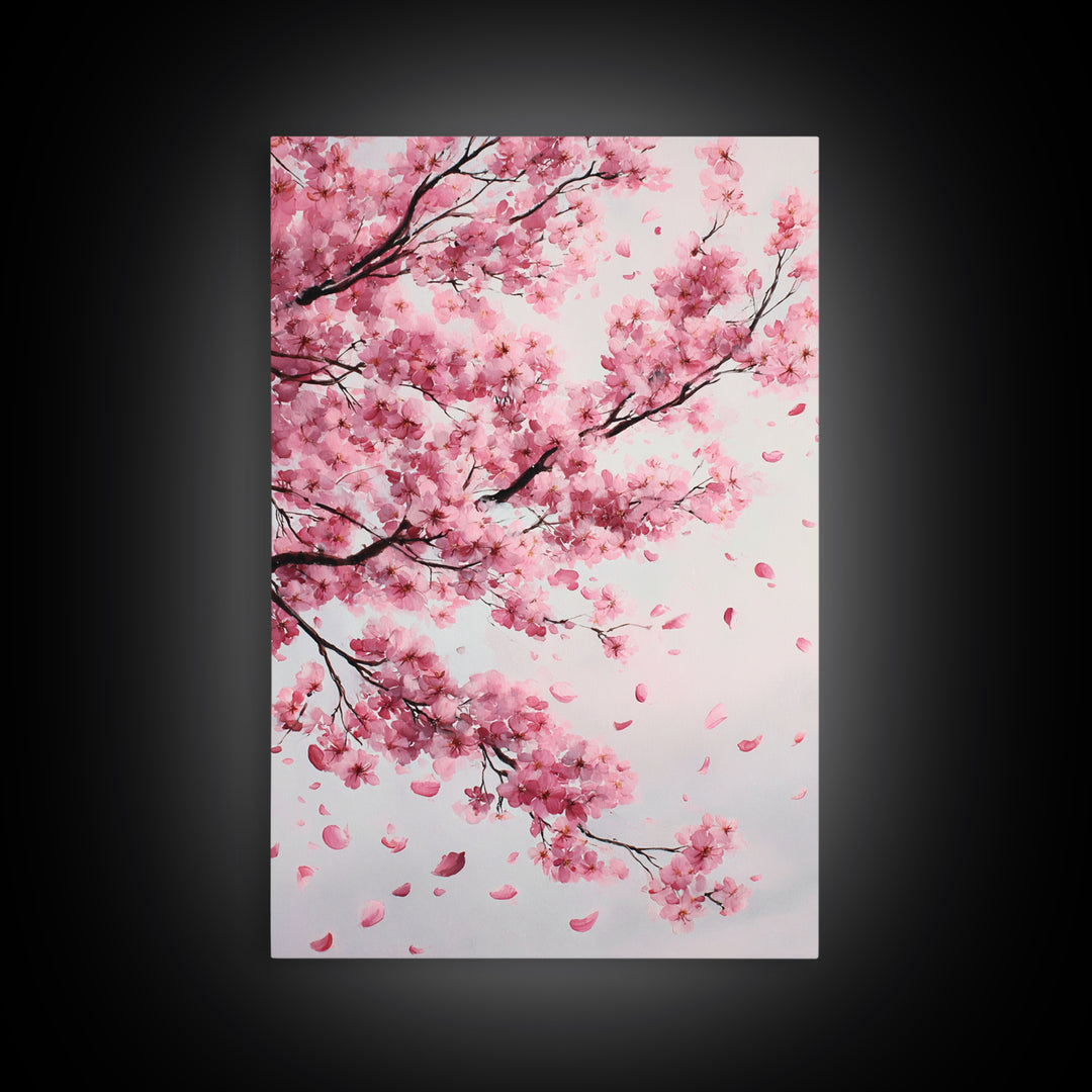 Pink Cherry Blossom Branches Canvas Print, Japanese Wall Art, Botanical Wall Decor, Spring Bedroom Decor, Feminine Gift For Her