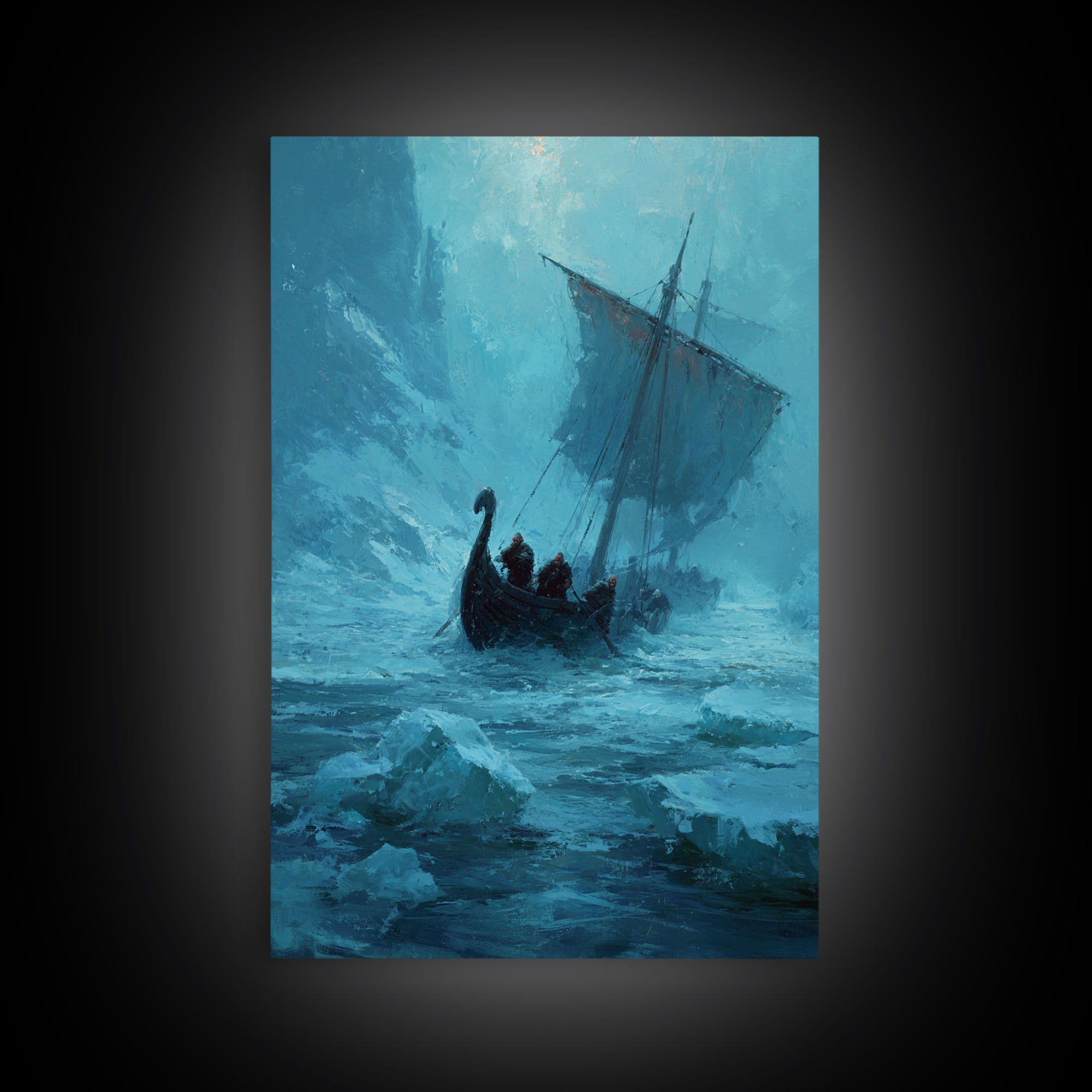 Icy Viking Ship At Sea Canvas Print, Nautical Wall Art, Norse Decor, Coastal Seascape, Fantasy Adventure Home Decor For Living Room
