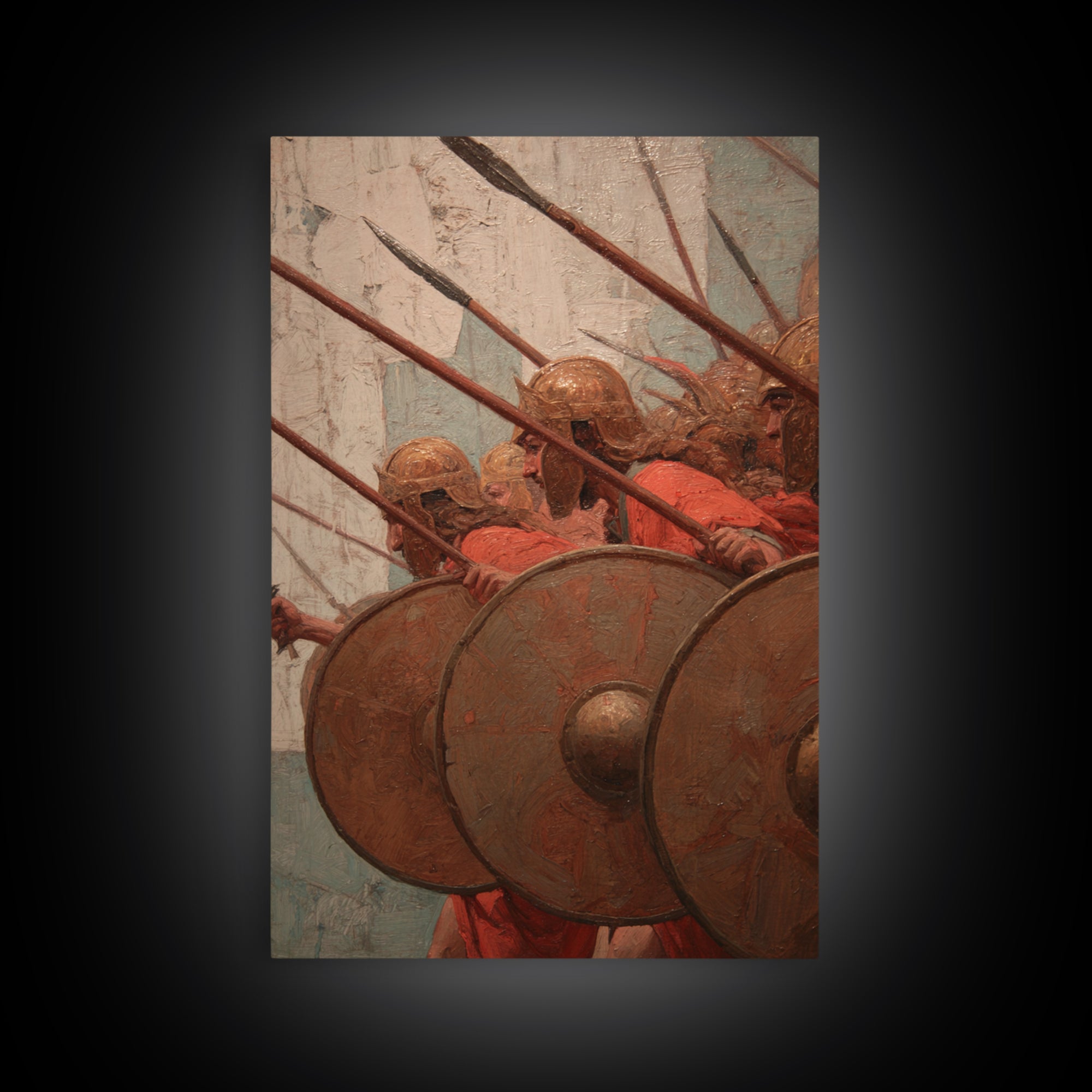 Ancient Shield Wall Canvas Print, Greek Phalanx Soldiers With Spears, Historical Battle Art For Masculine Office Decor Gift