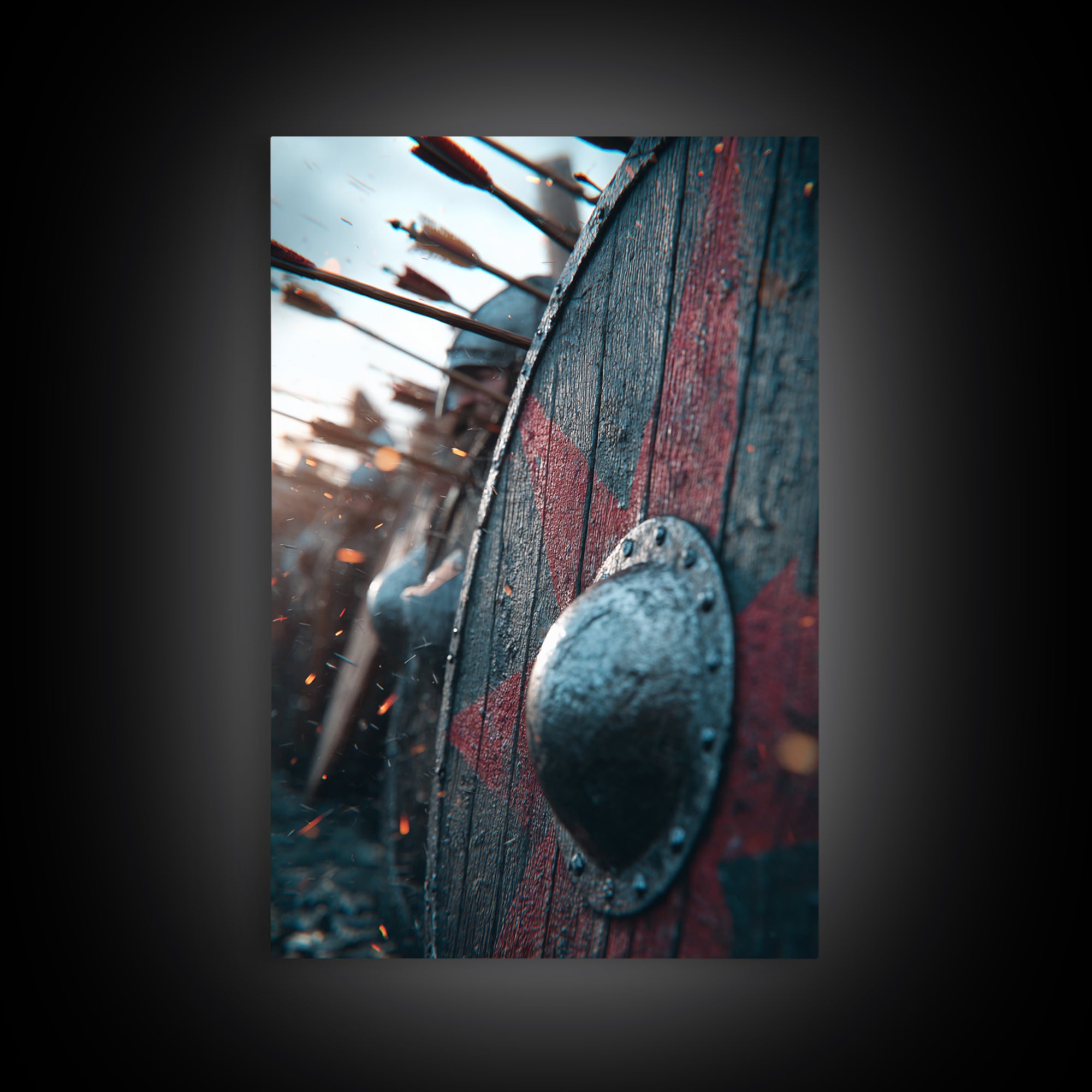 Viking Shield Battle Scene Canvas Print, Norse Warrior Decor, Medieval War Poster, Masculine Wall Art For Game Room, Gift For Him