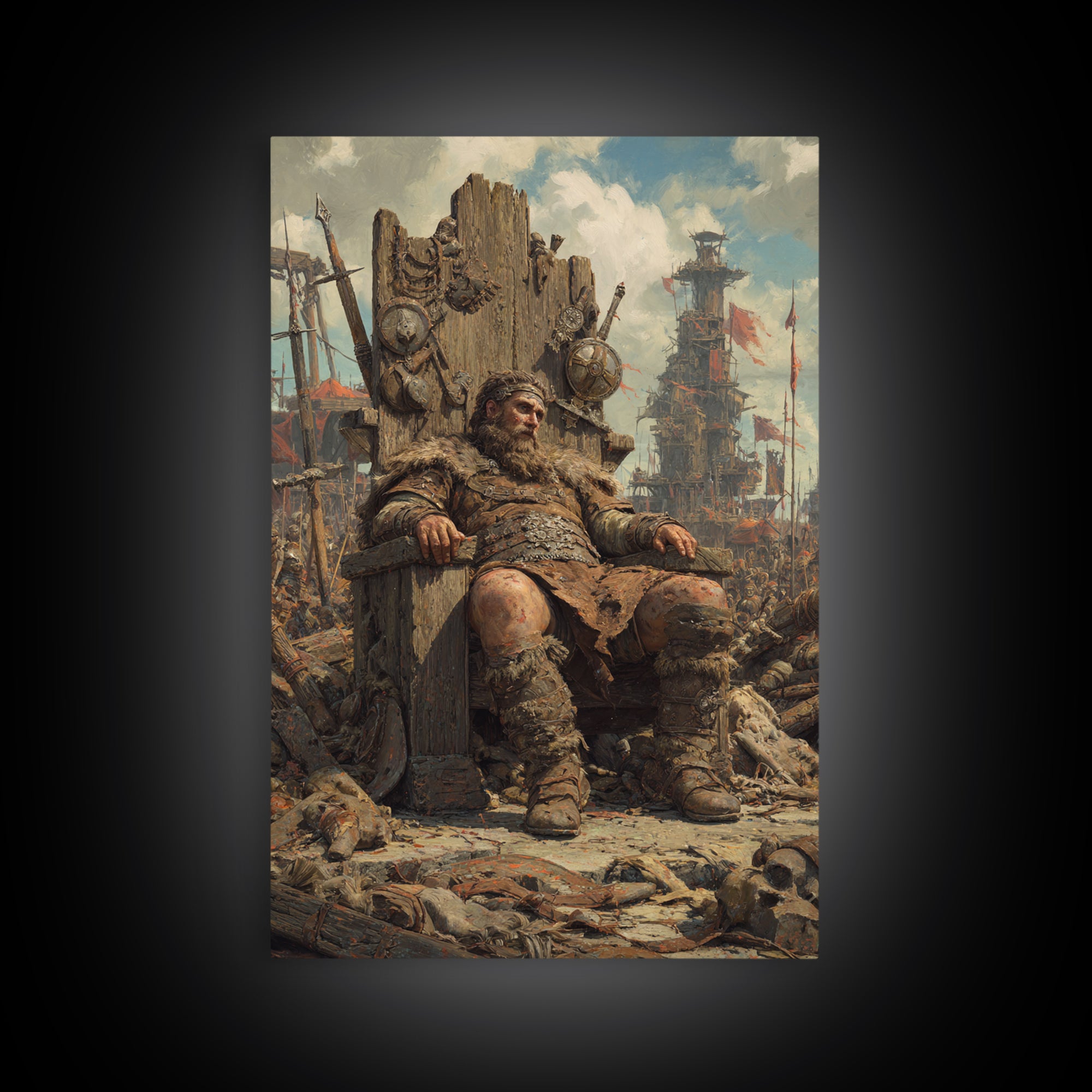 Viking Warlord On Throne Canvas Print, Norse Warrior Wall Art, Fantasy Battle Painting, Masculine Man Cave Decor Gift For Him