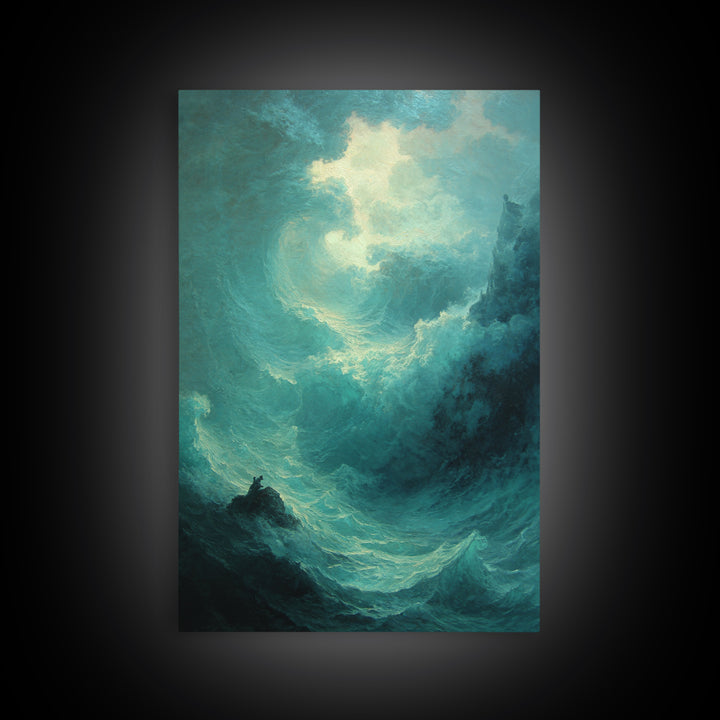 Stormy Turquoise Ocean Wave Canvas Print, Dramatic Seascape Wall Art, Coastal Nautical Decor, Large Beach House Art For Living Room