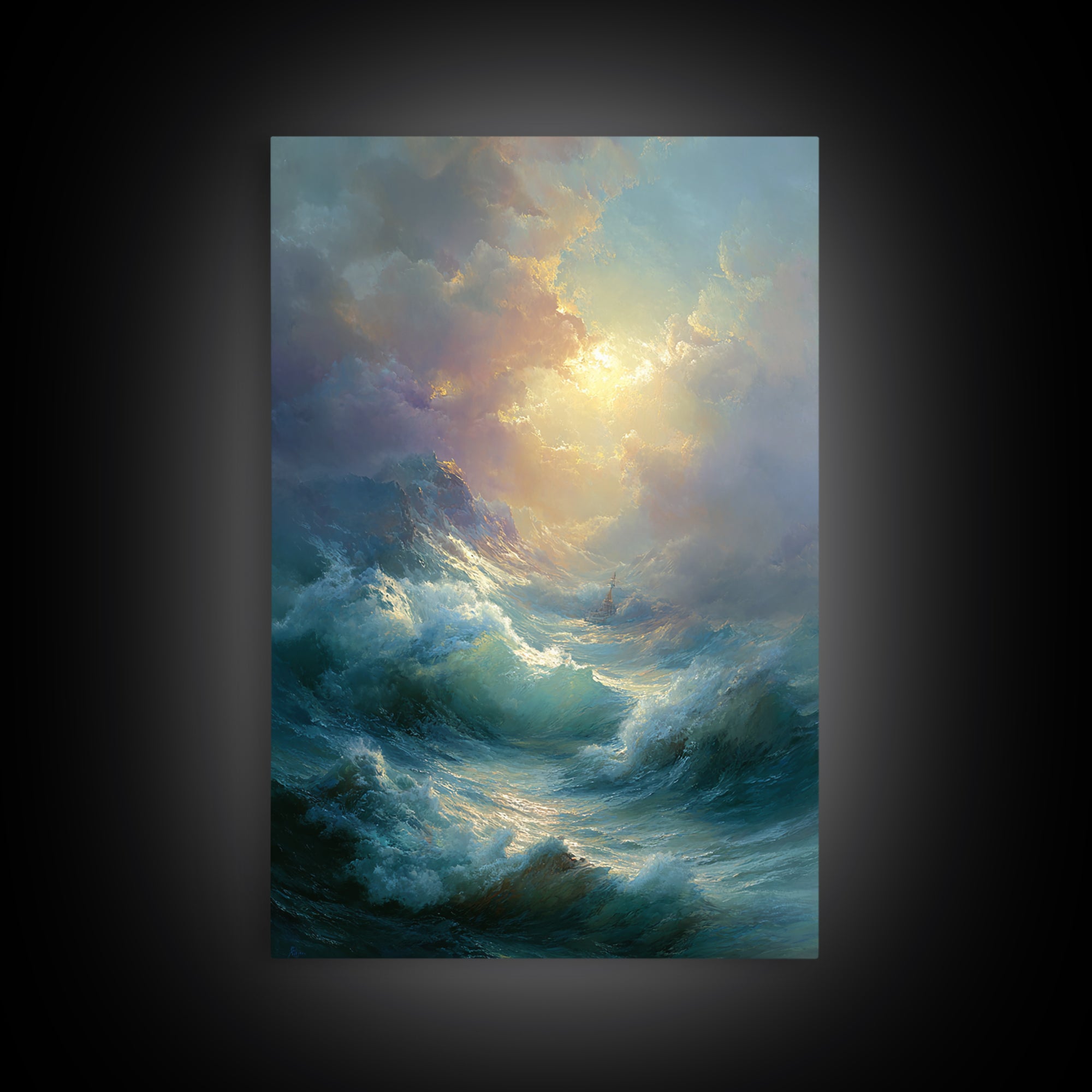 Stormy Ocean Wave Wall Art, Dramatic Seascape Oil Painting, Coastal Canvas Decor For Living Room And Beach House Gift Idea