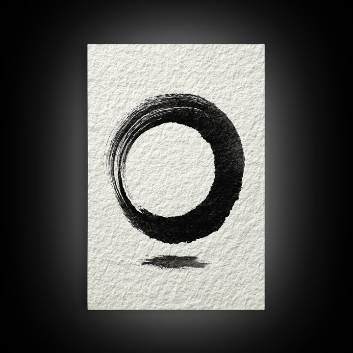 Minimalist Black Ink Circle Zen Enso Brushstroke Wall Art On Textured Paper Abstract Art Framed Canvas Print For Home Office Decor