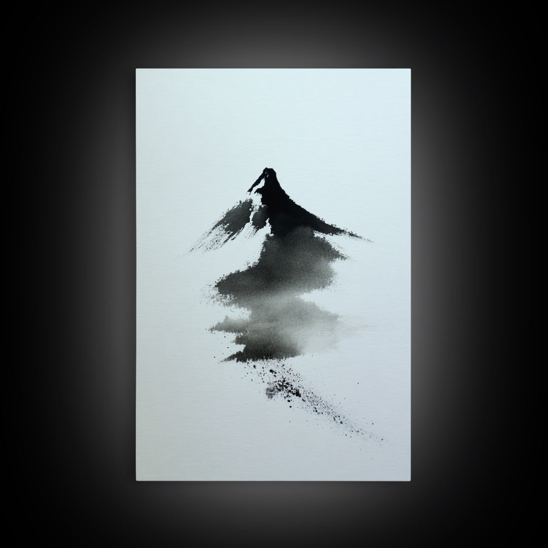 Minimalist Japanese Ink Mountain Painting With Zen Brush Strokes Modern Wall Art For Tranquil Home Decor