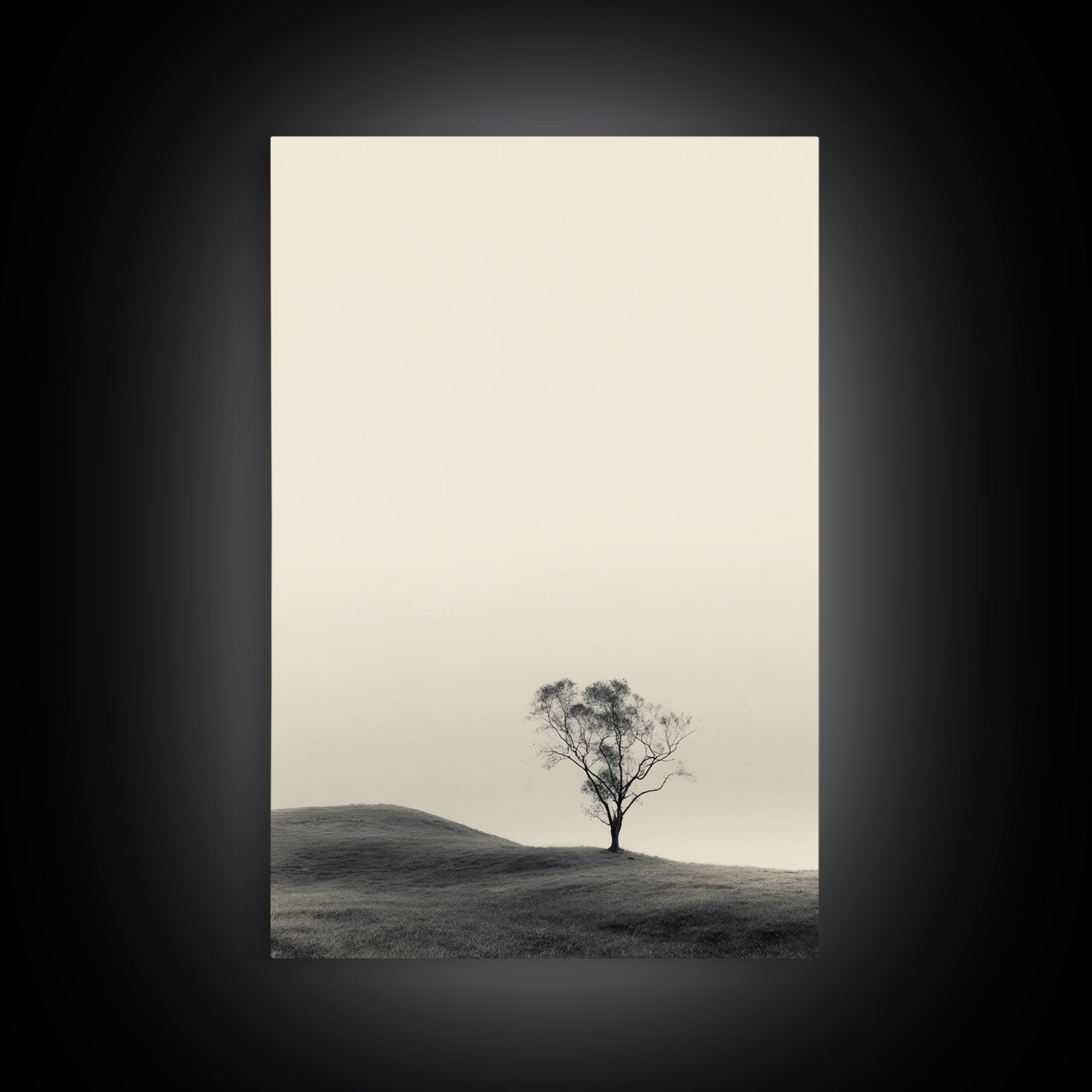 Solitary Tree Landscape Black White Minimalist Nature Wall Art Print Framed Canvas Print For Modern Home Decor