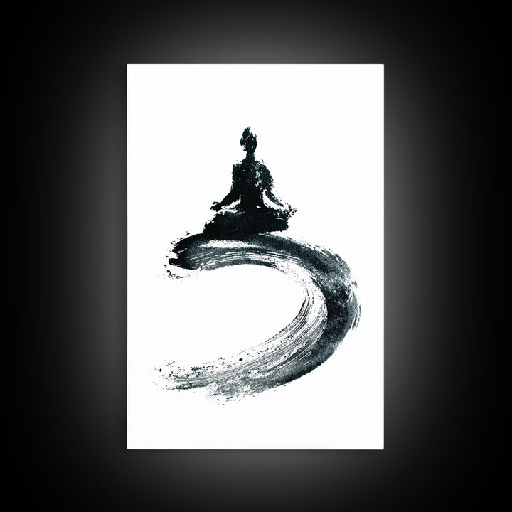 Black Ink Zen Meditation Wall Art Minimalist Brushstroke Canvas Print Peaceful Yoga Decor For Mindfulness And Spa